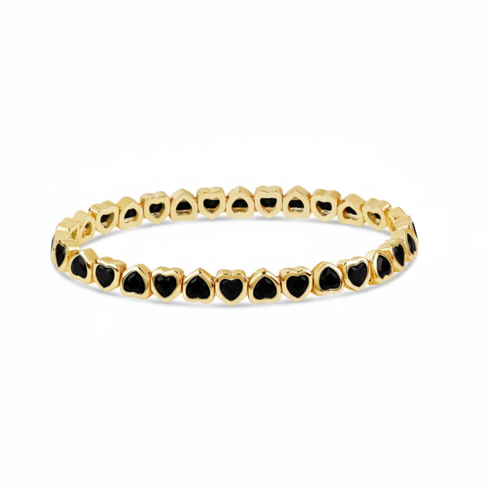 Black Hearts Bezel Stretch Bracelet