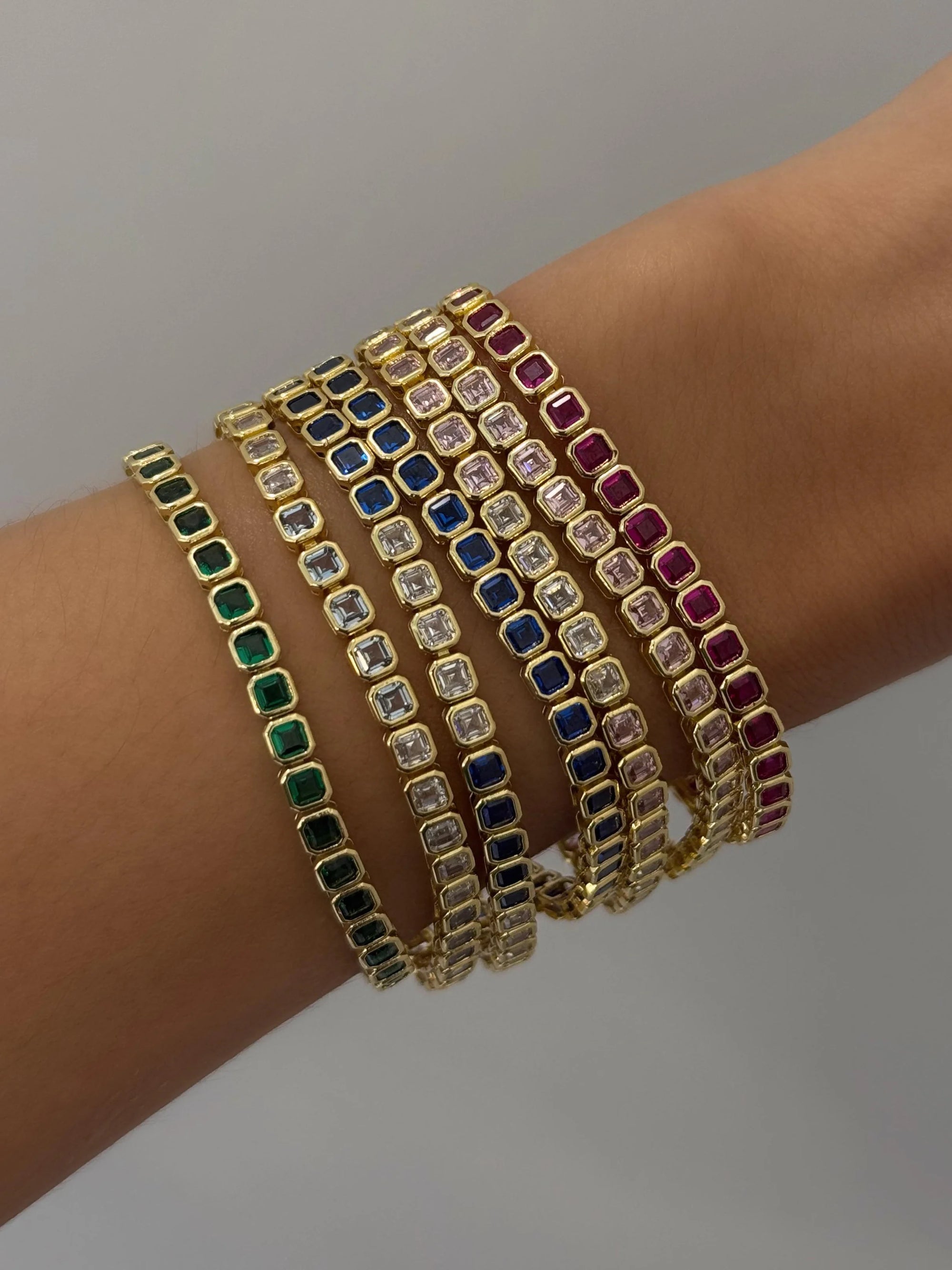 Color Stones Square Bezel Tennis Bracelet
