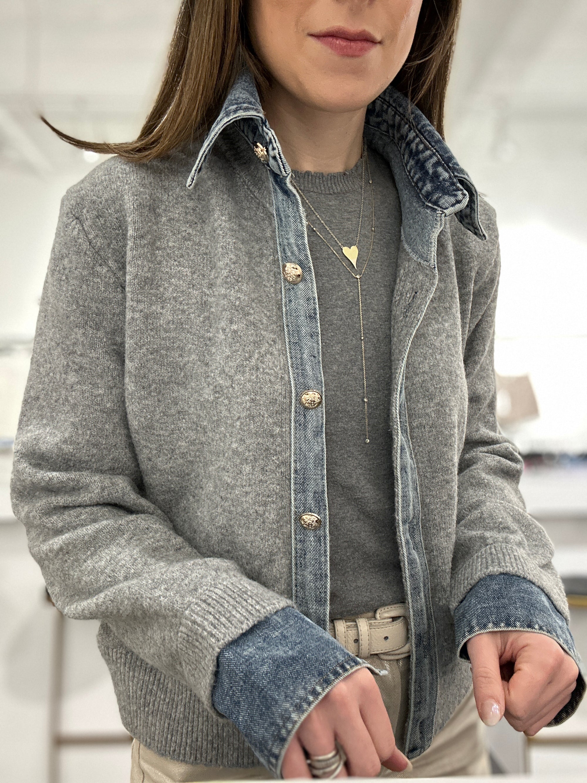 Denim Collar Cardi