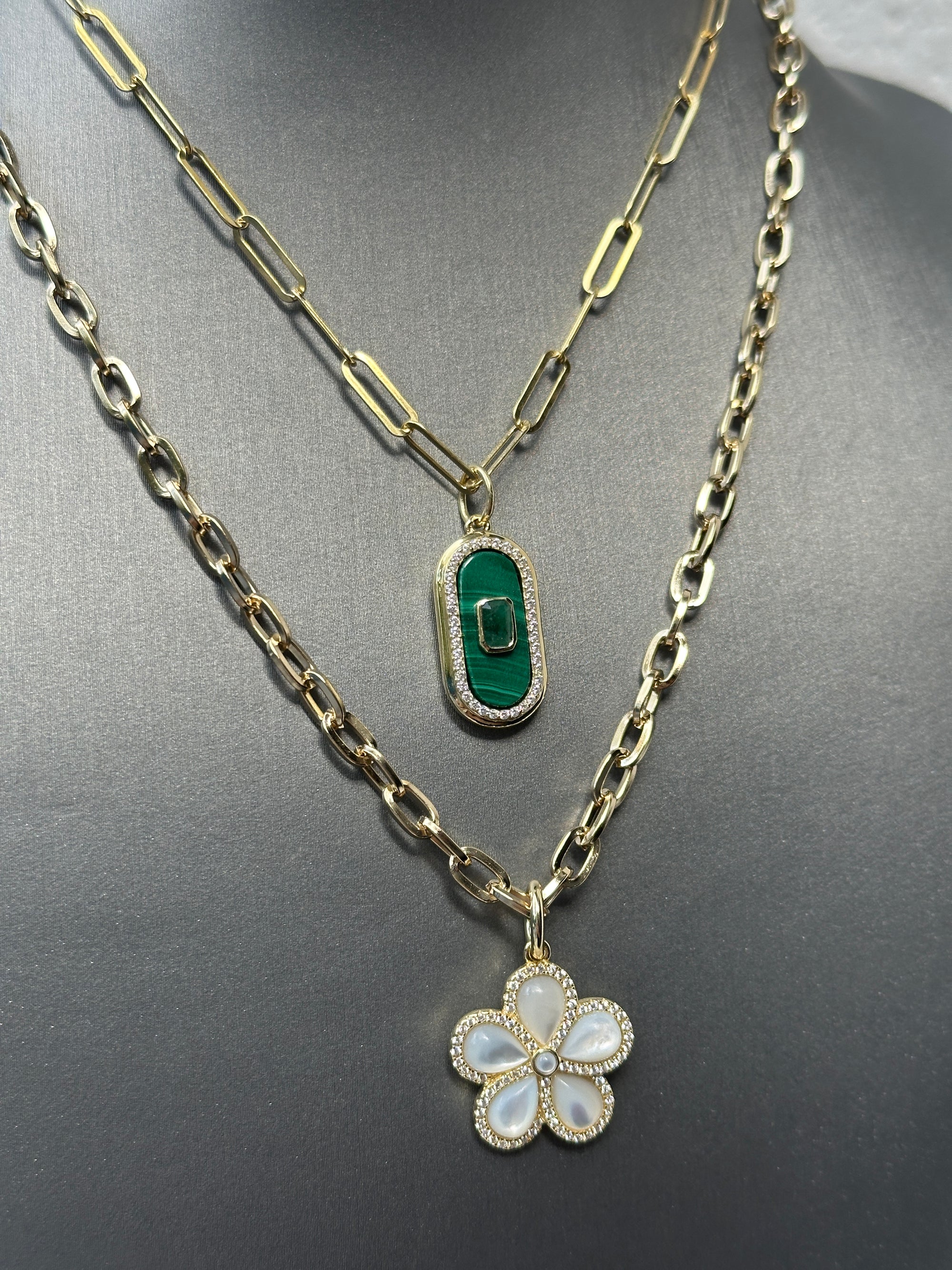 Malachite Delicate Oval Disc Necklace