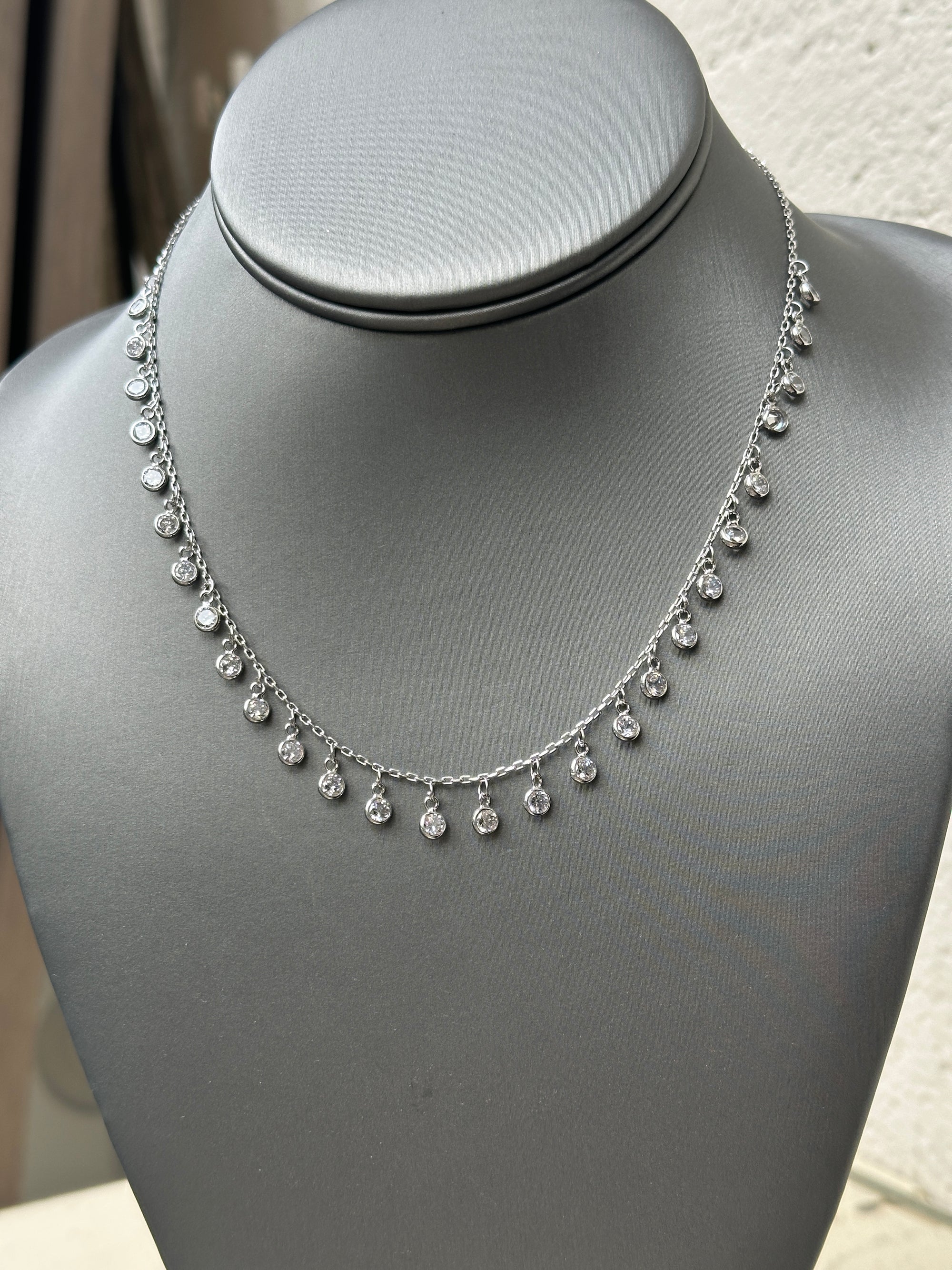 Dangling Bezel CZ Necklace