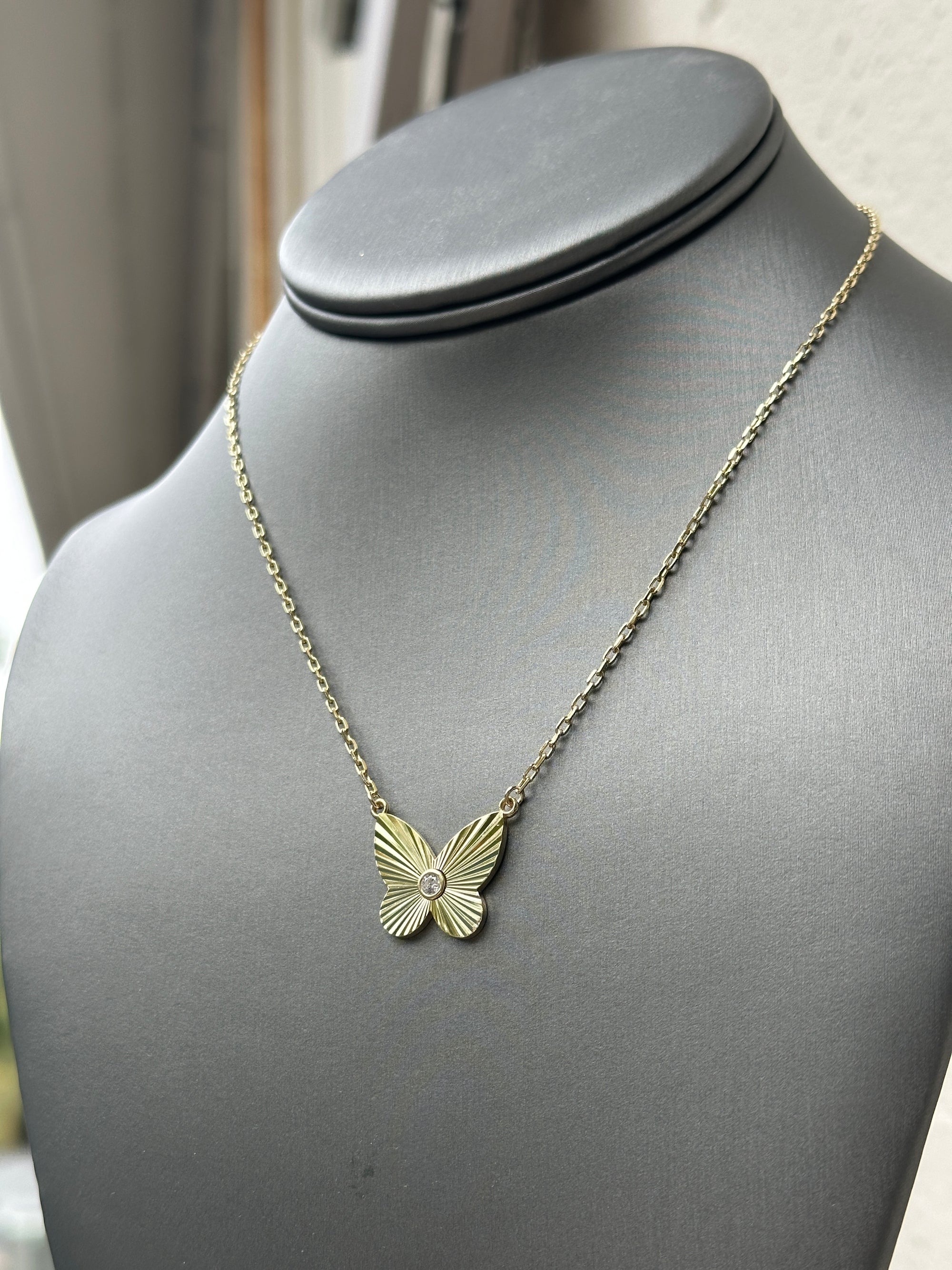 CZ Ridged Butterfly Necklace