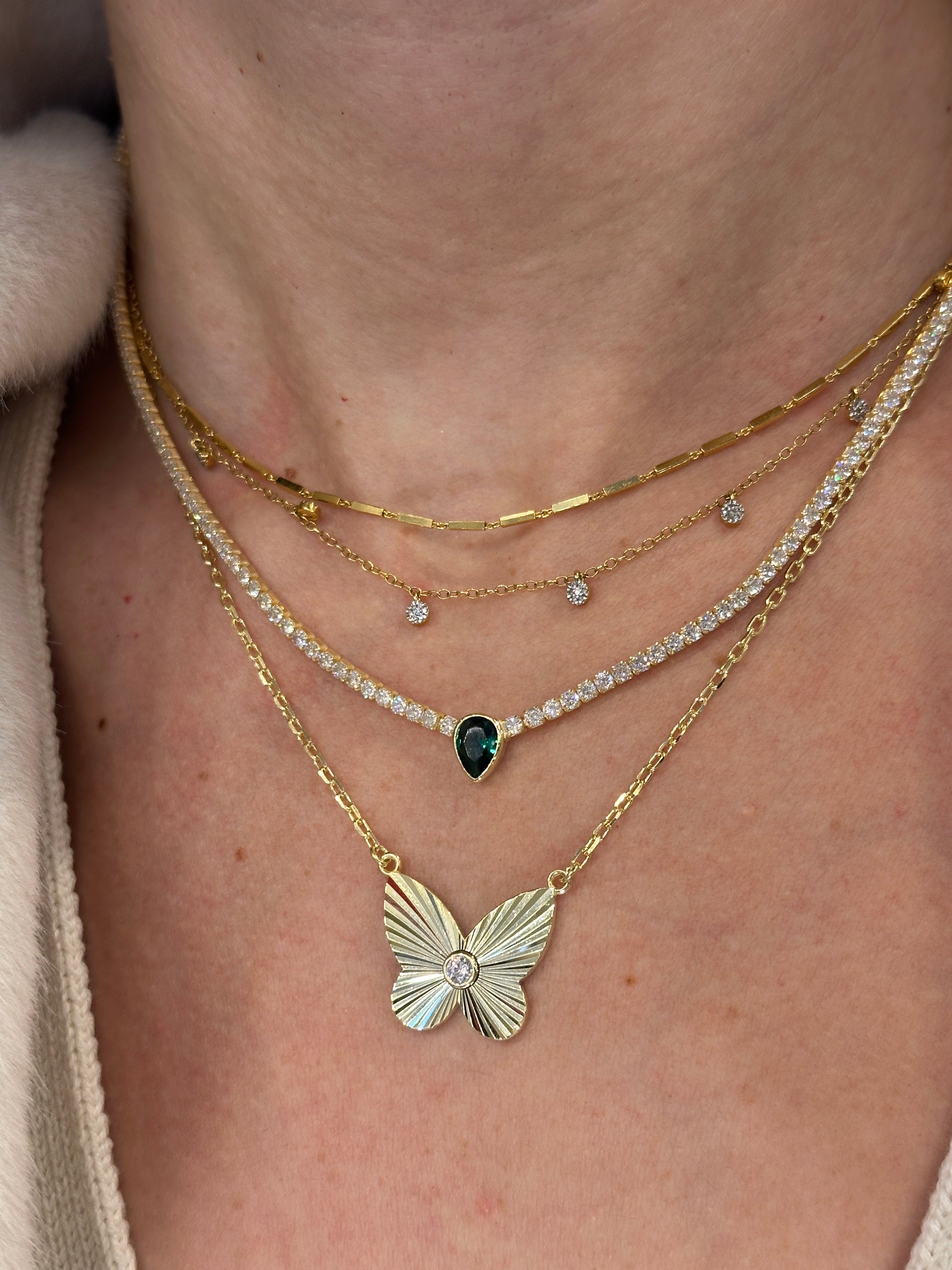 CZ Ridged Butterfly Necklace