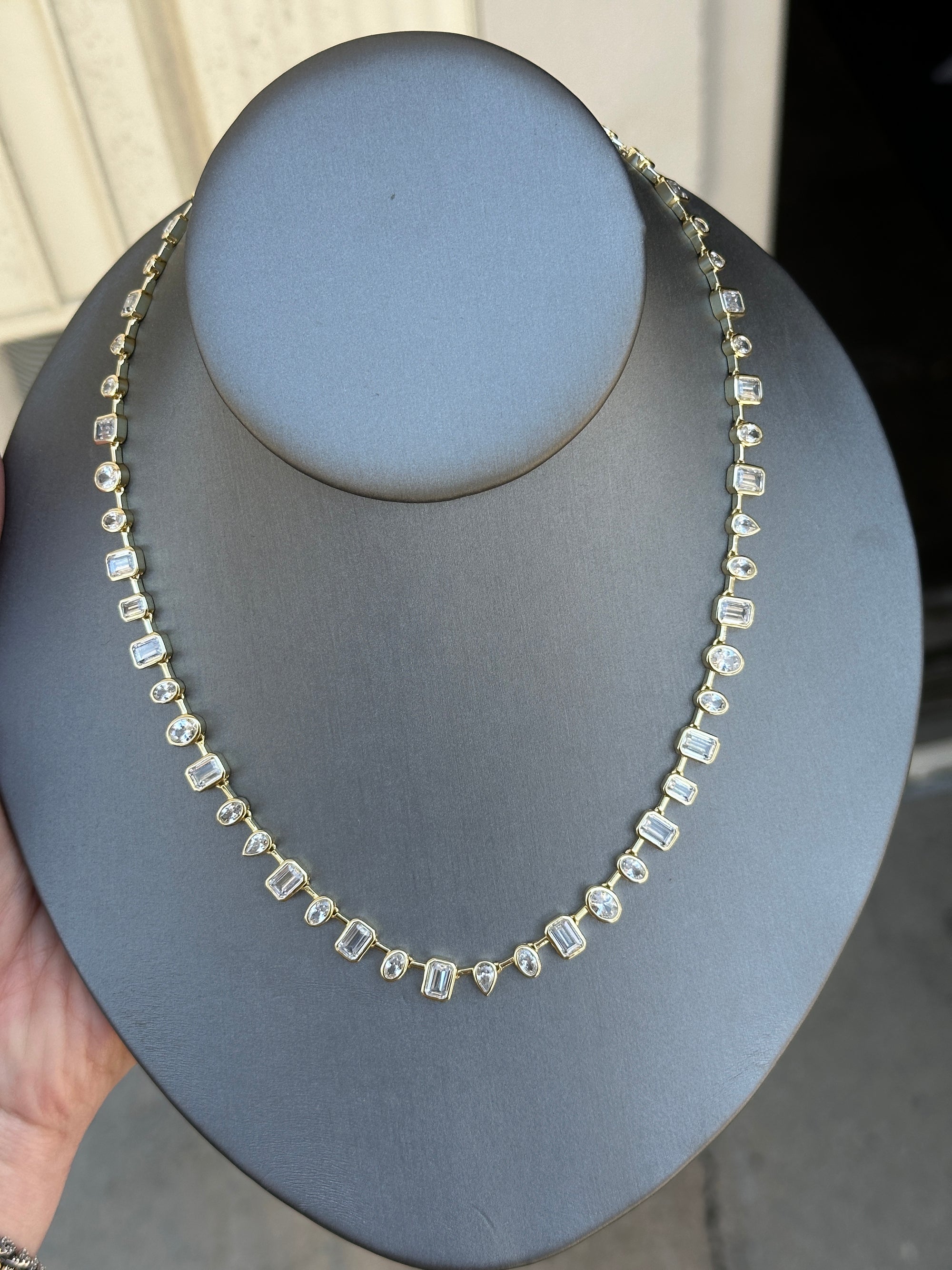 Multi Shape Bezel Tennis Necklace