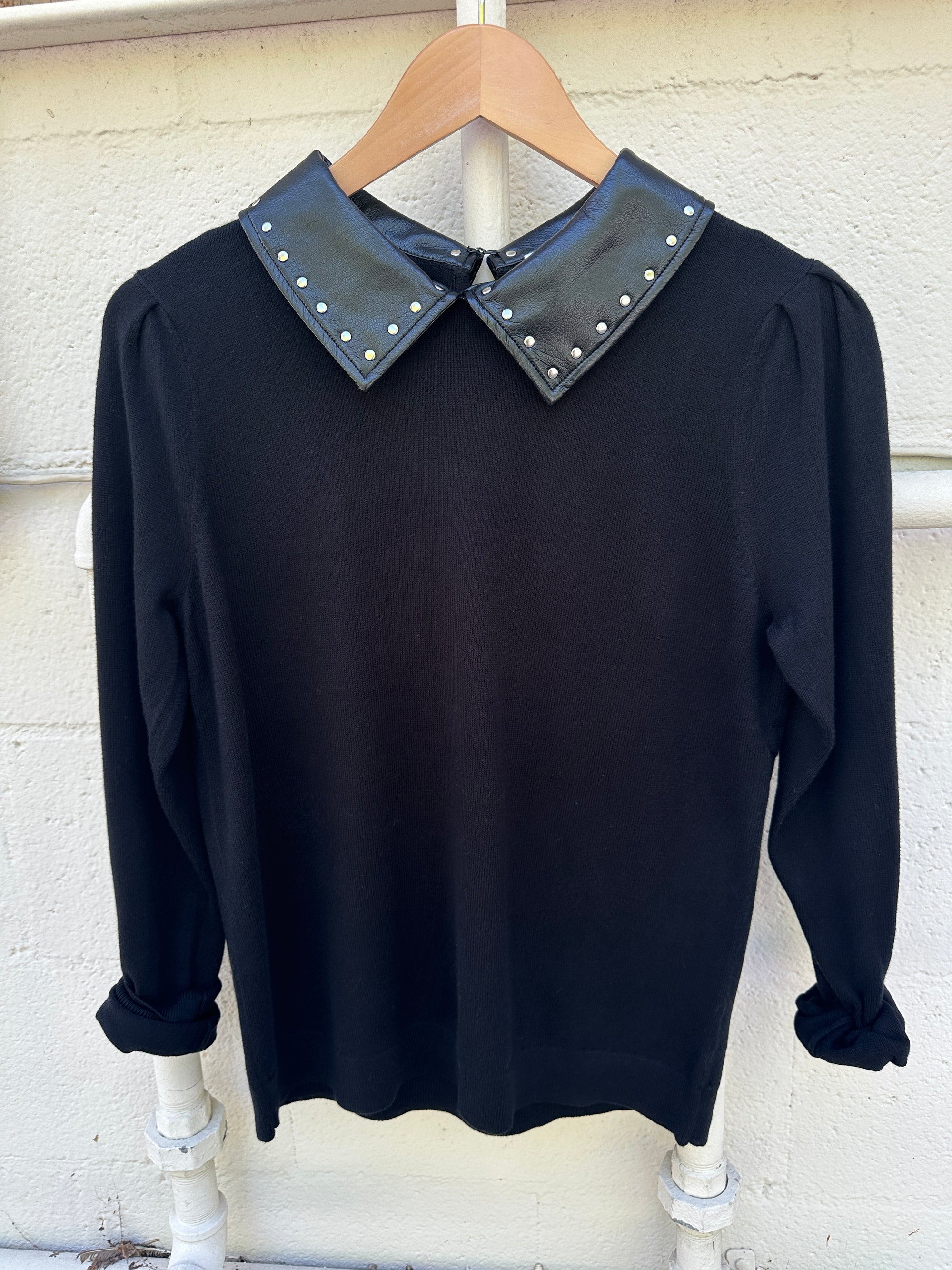 Leather Collar Pullover