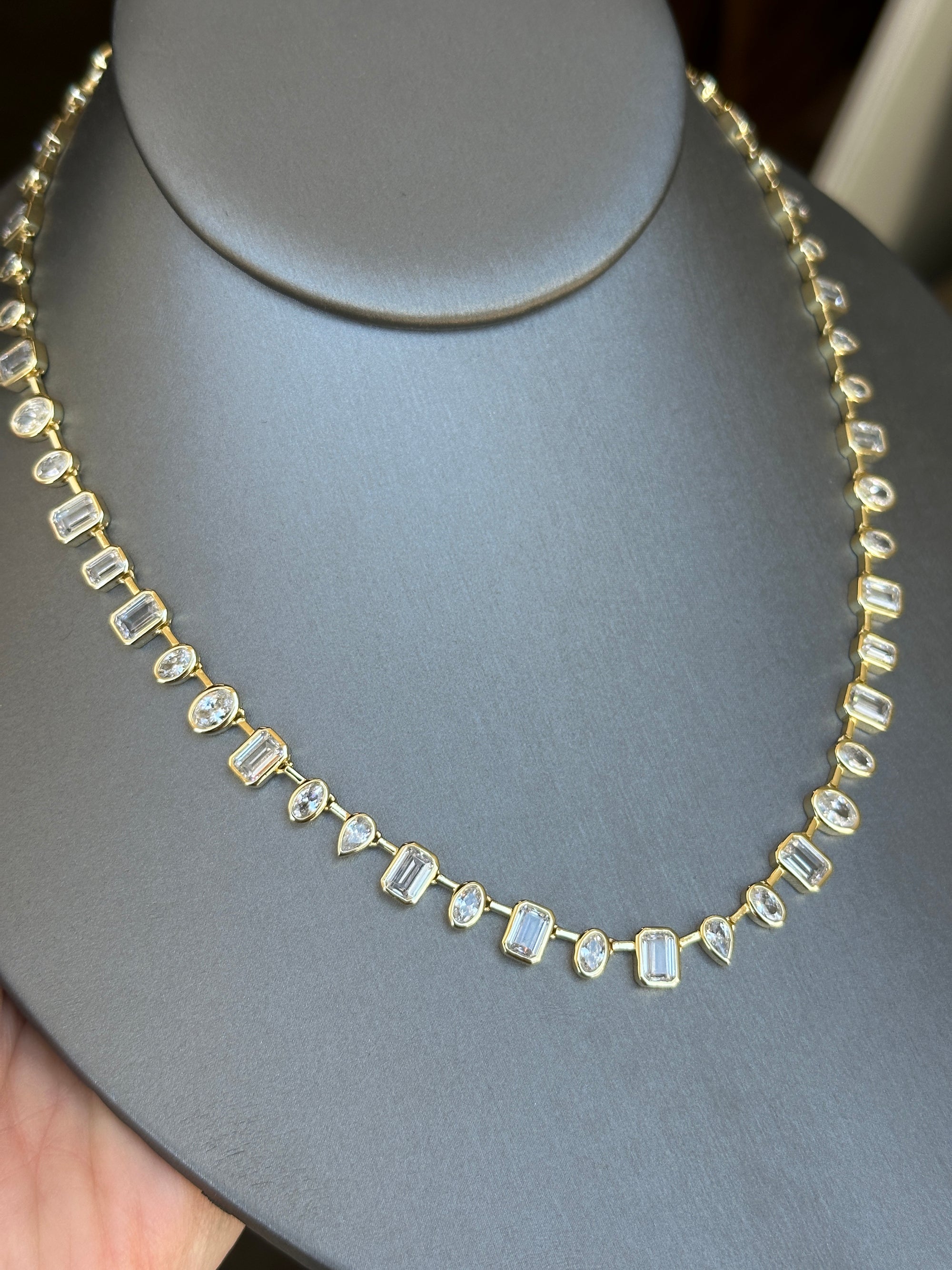 Multi Shape Bezel Tennis Necklace