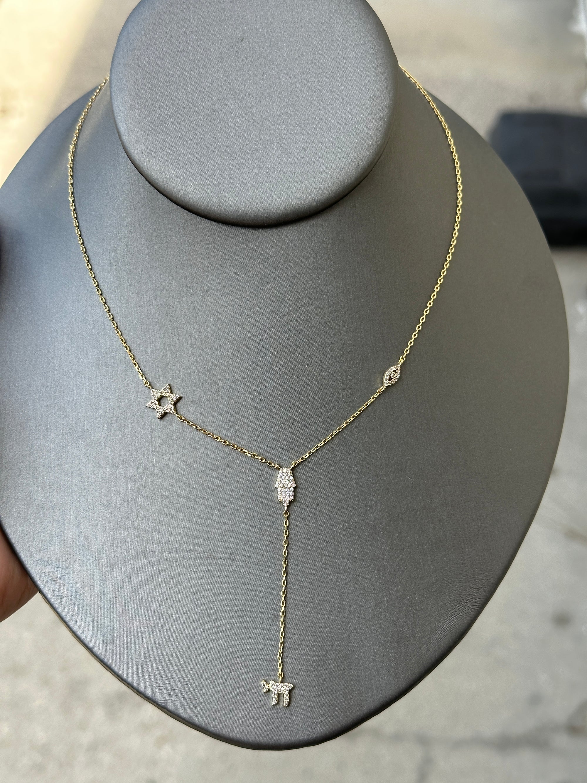 Pave Protection Lariat Necklace