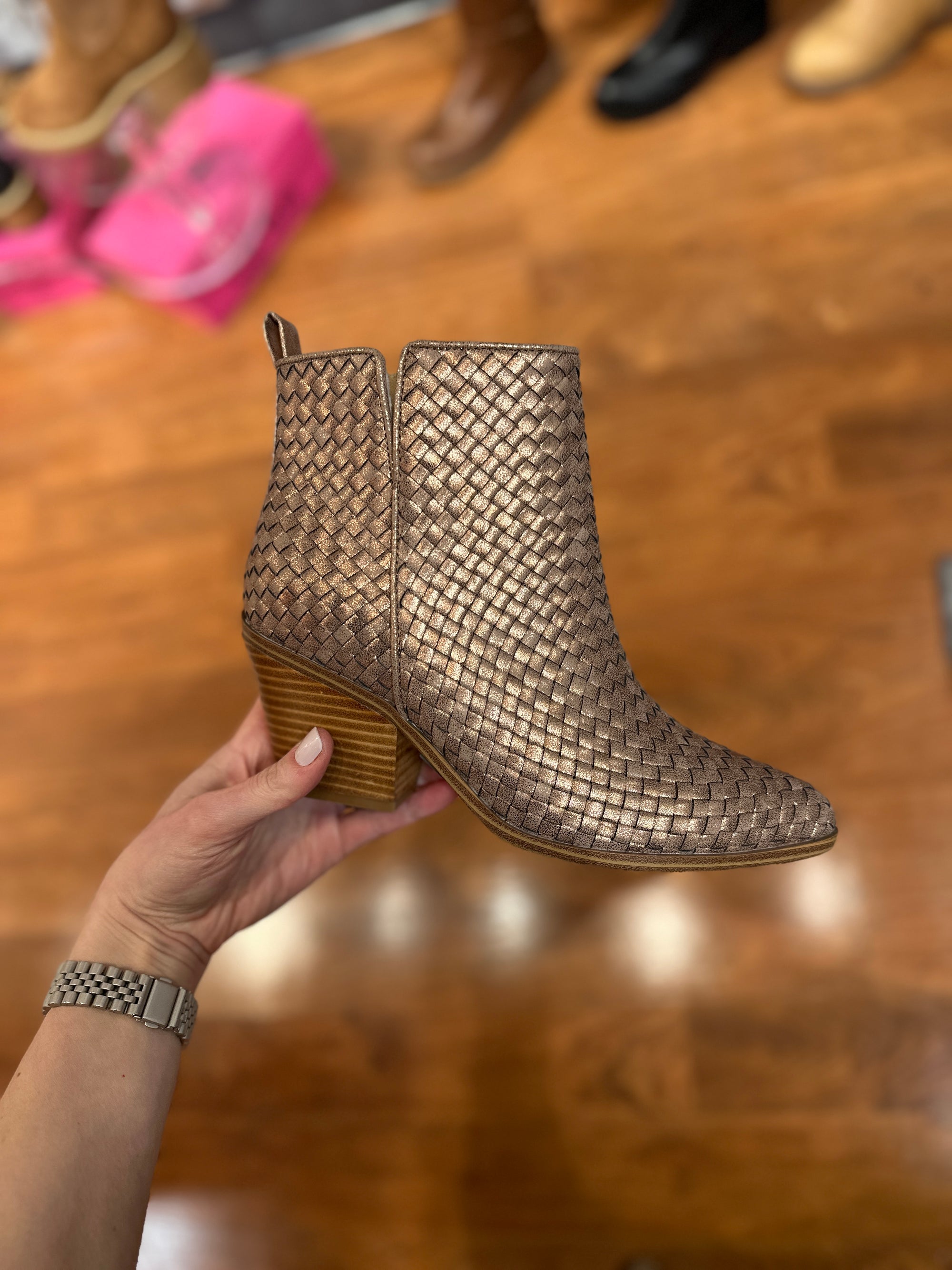 Bronze Woven Ankle Boot