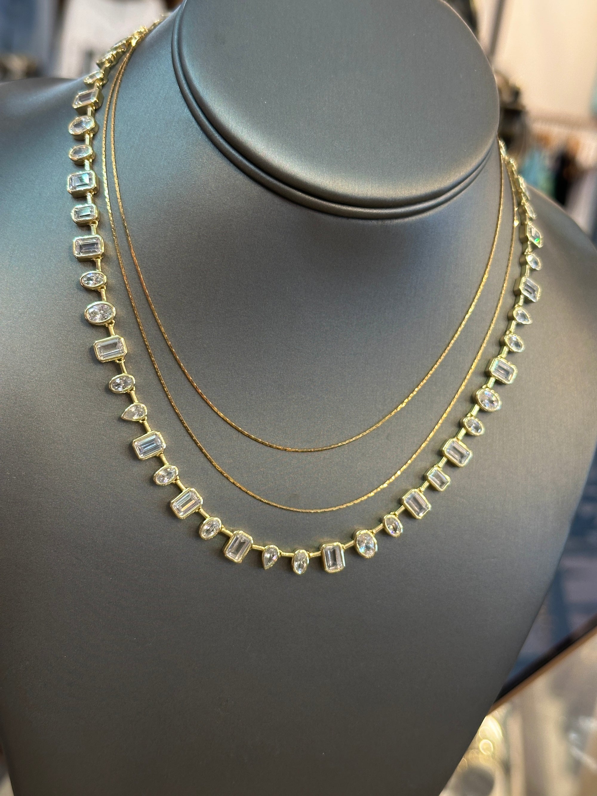 Multi Shape Bezel Tennis Necklace
