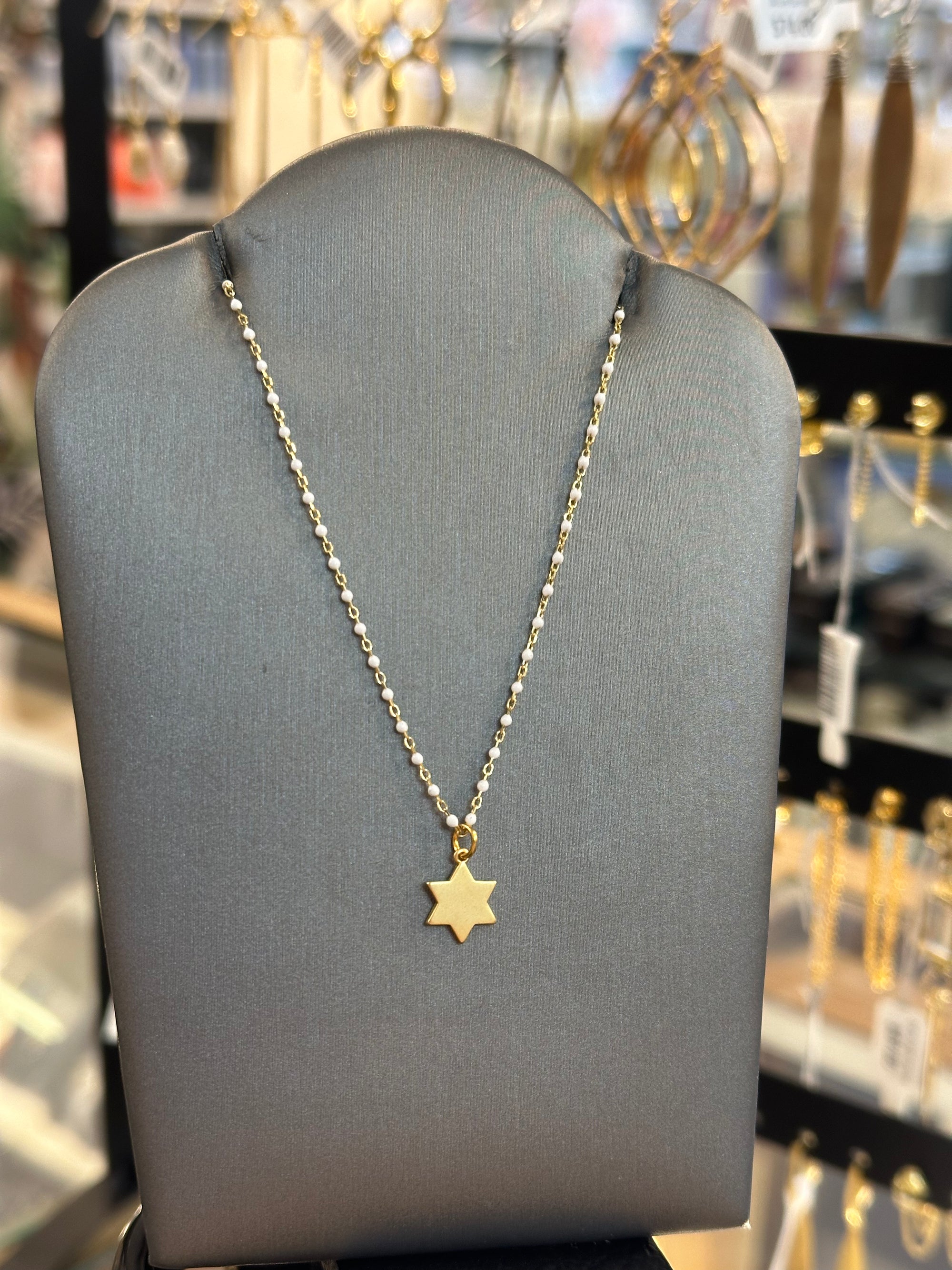 Star of David Enamel Beaded Necklace
