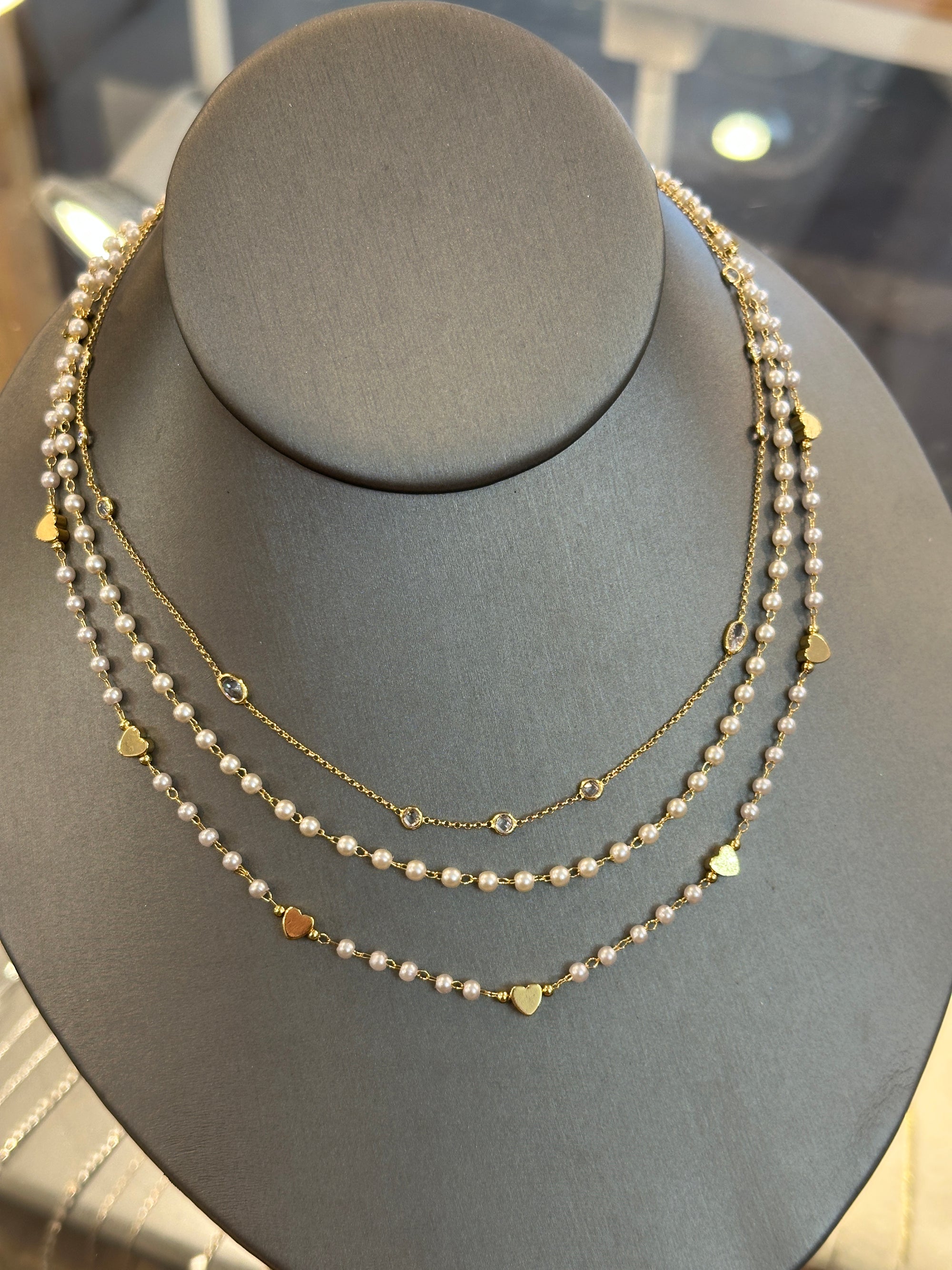 Gold Tear Drop and CZ Chain Necklace