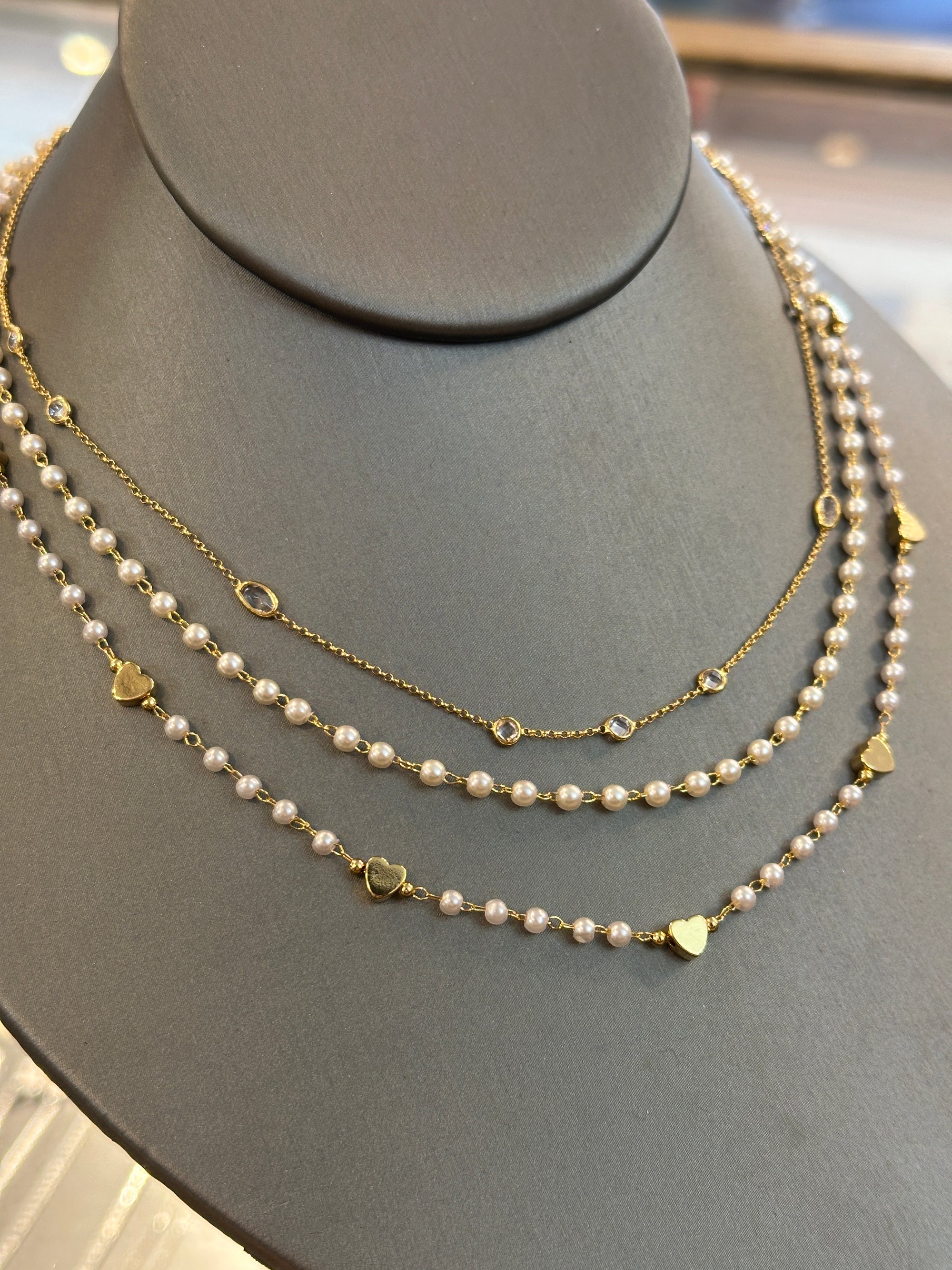 Gold Tear Drop and CZ Chain Necklace