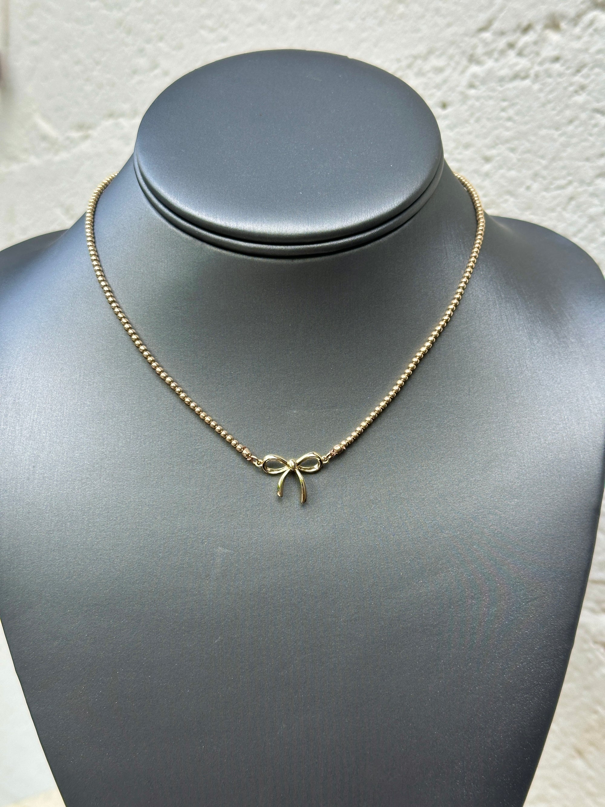14K Beaded Bow Necklace