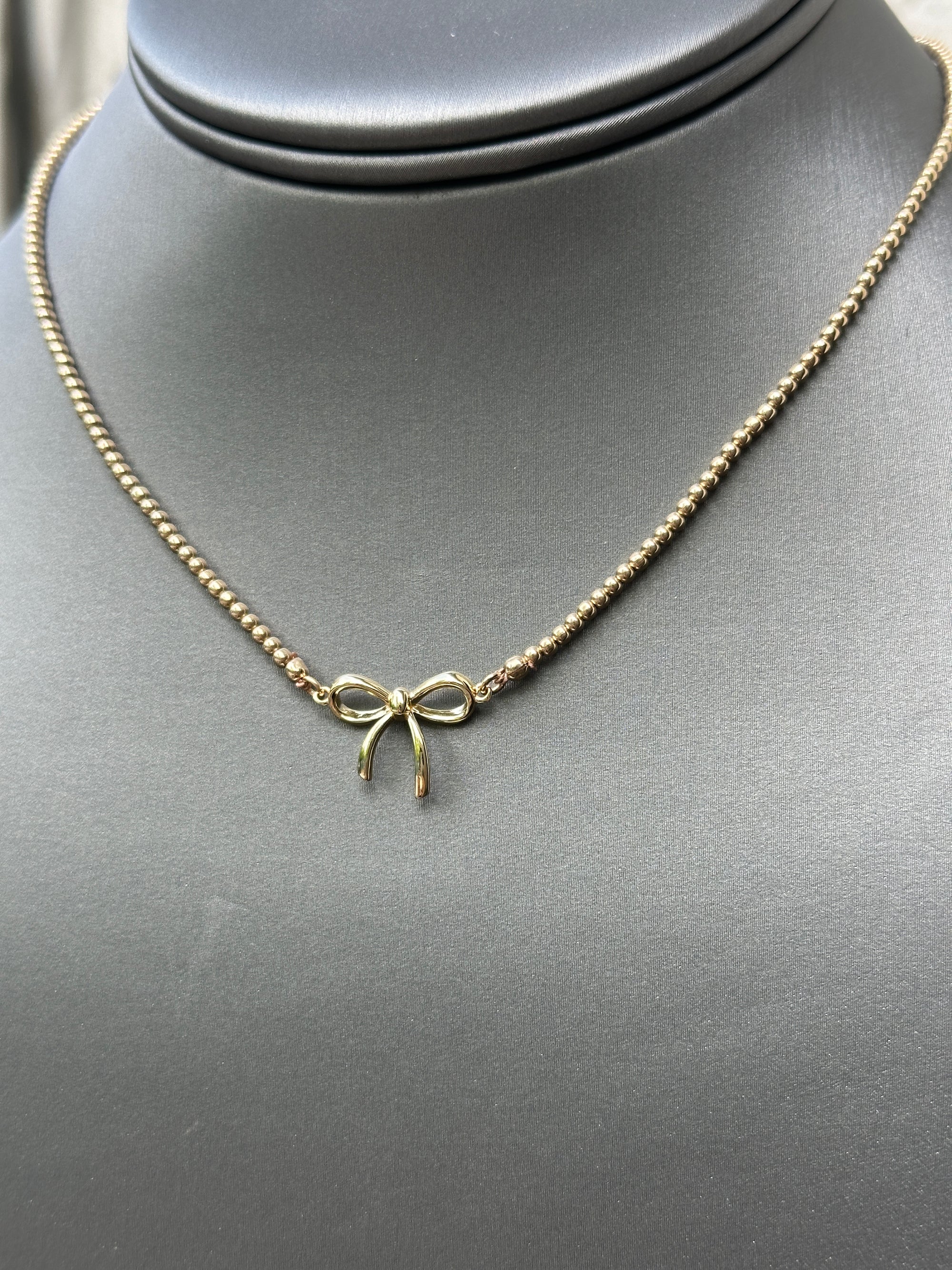 14K Beaded Bow Necklace