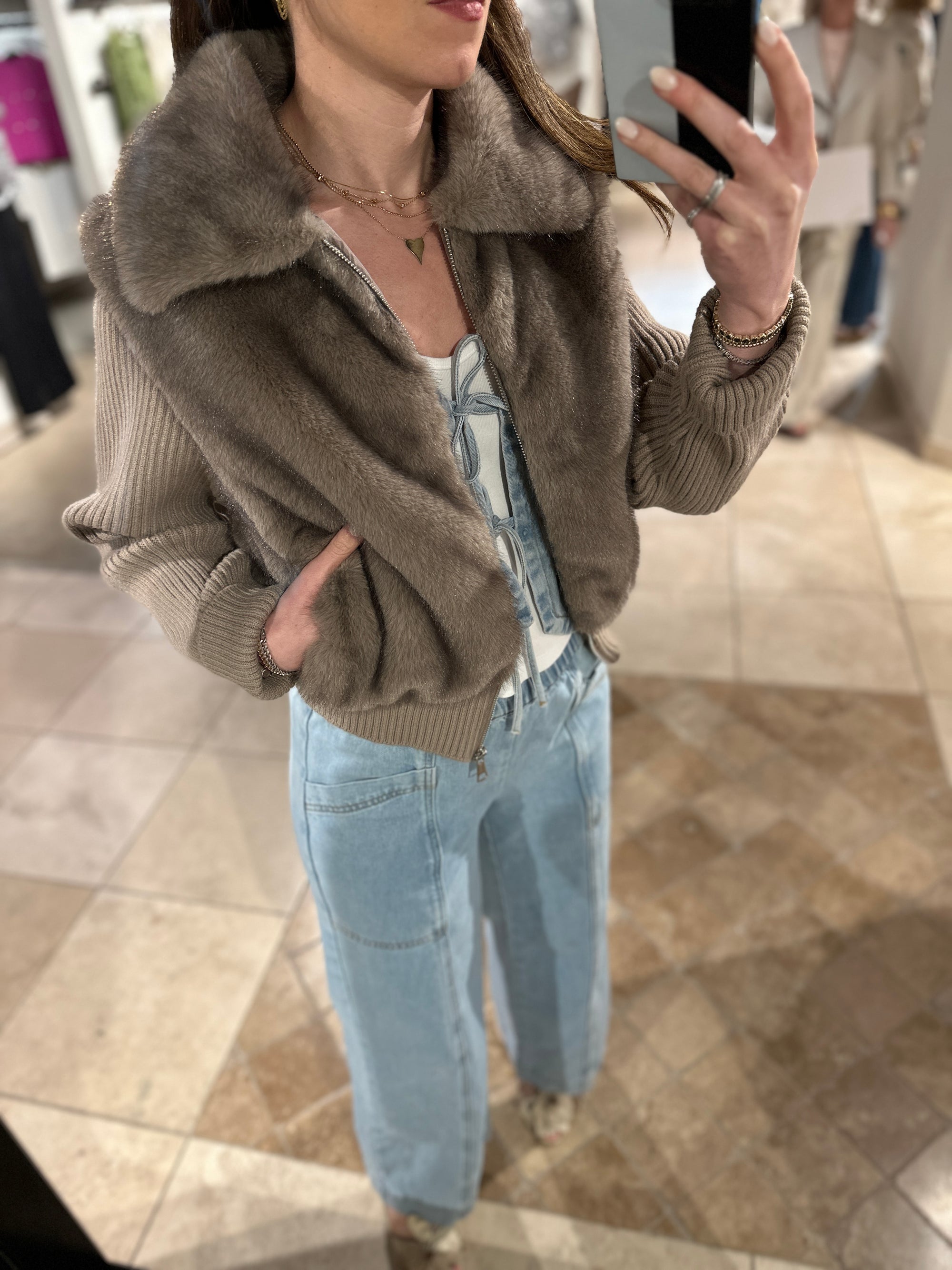 Faux Fur Knit Jacket