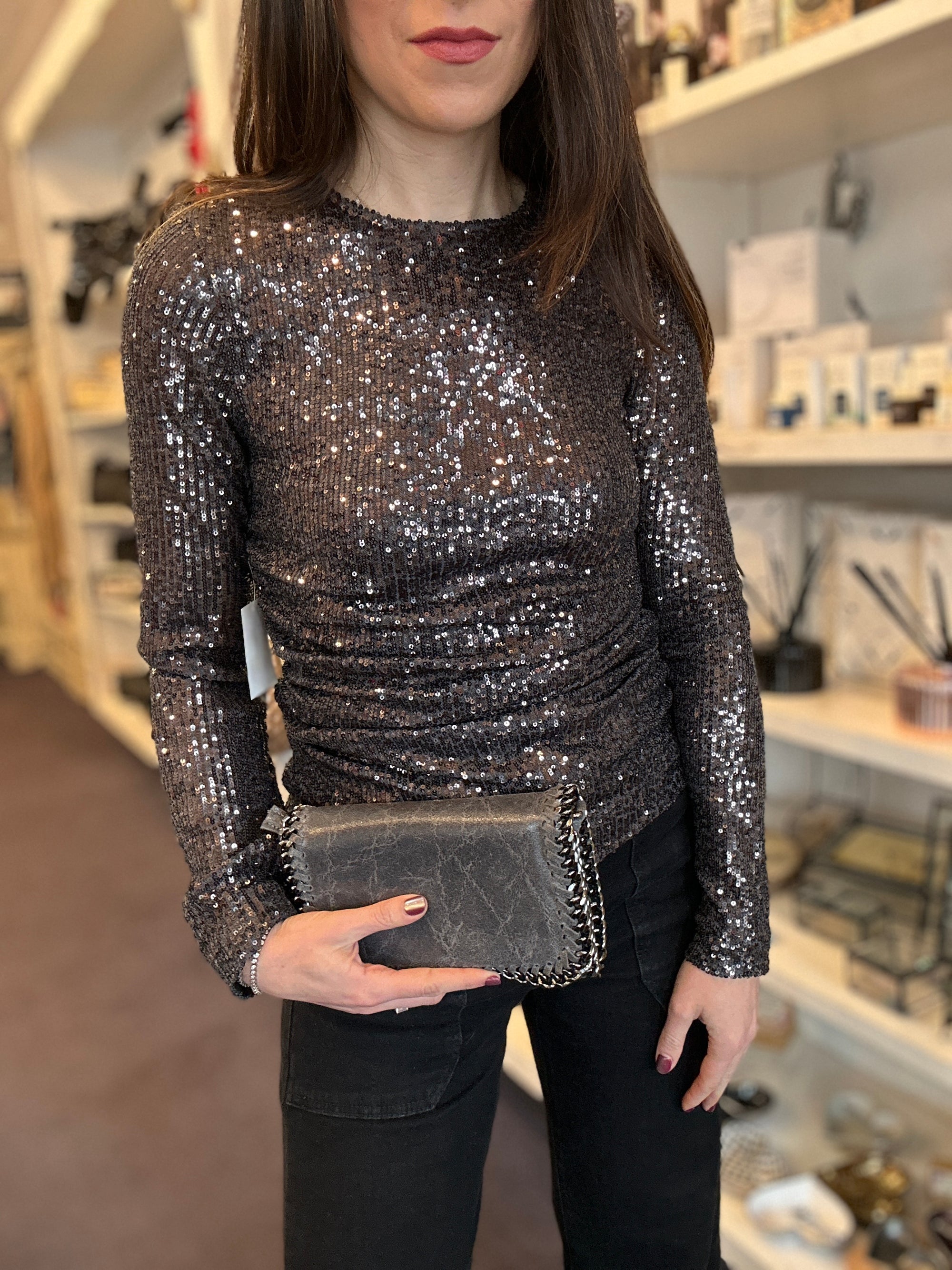 Sequin Shirred Top