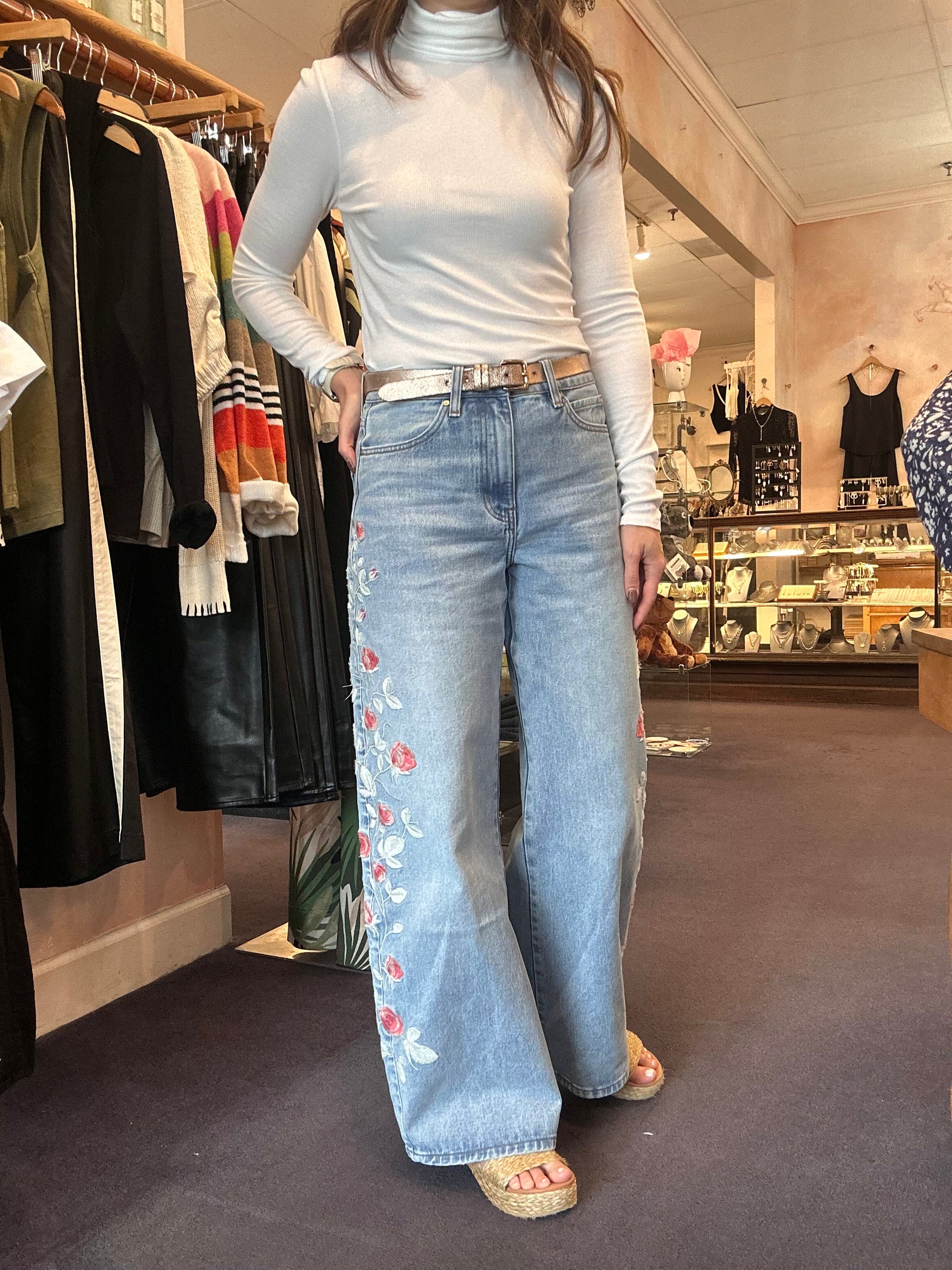 Embroidered Barrel Leg Jeans