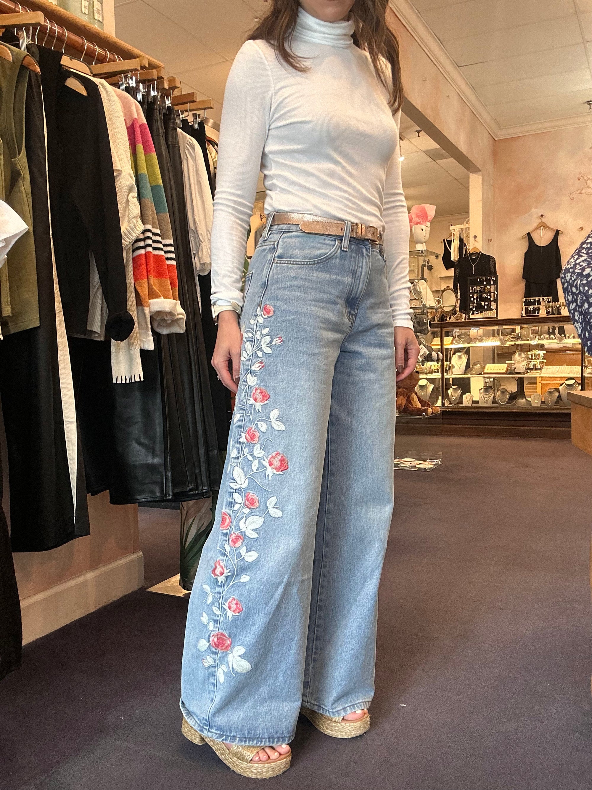 Embroidered Barrel Leg Jeans