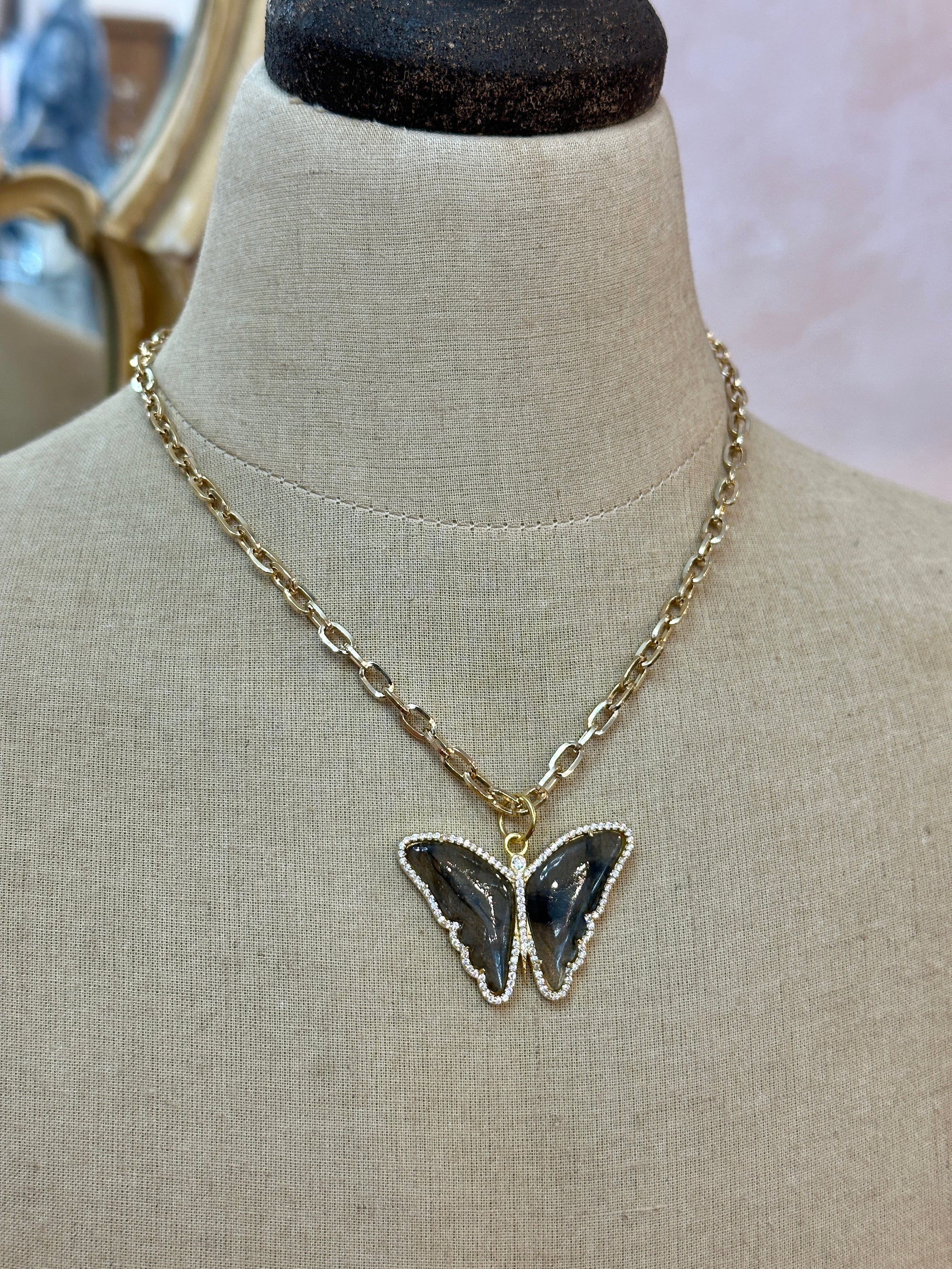 Labradorite Butterfly Pendant Necklace