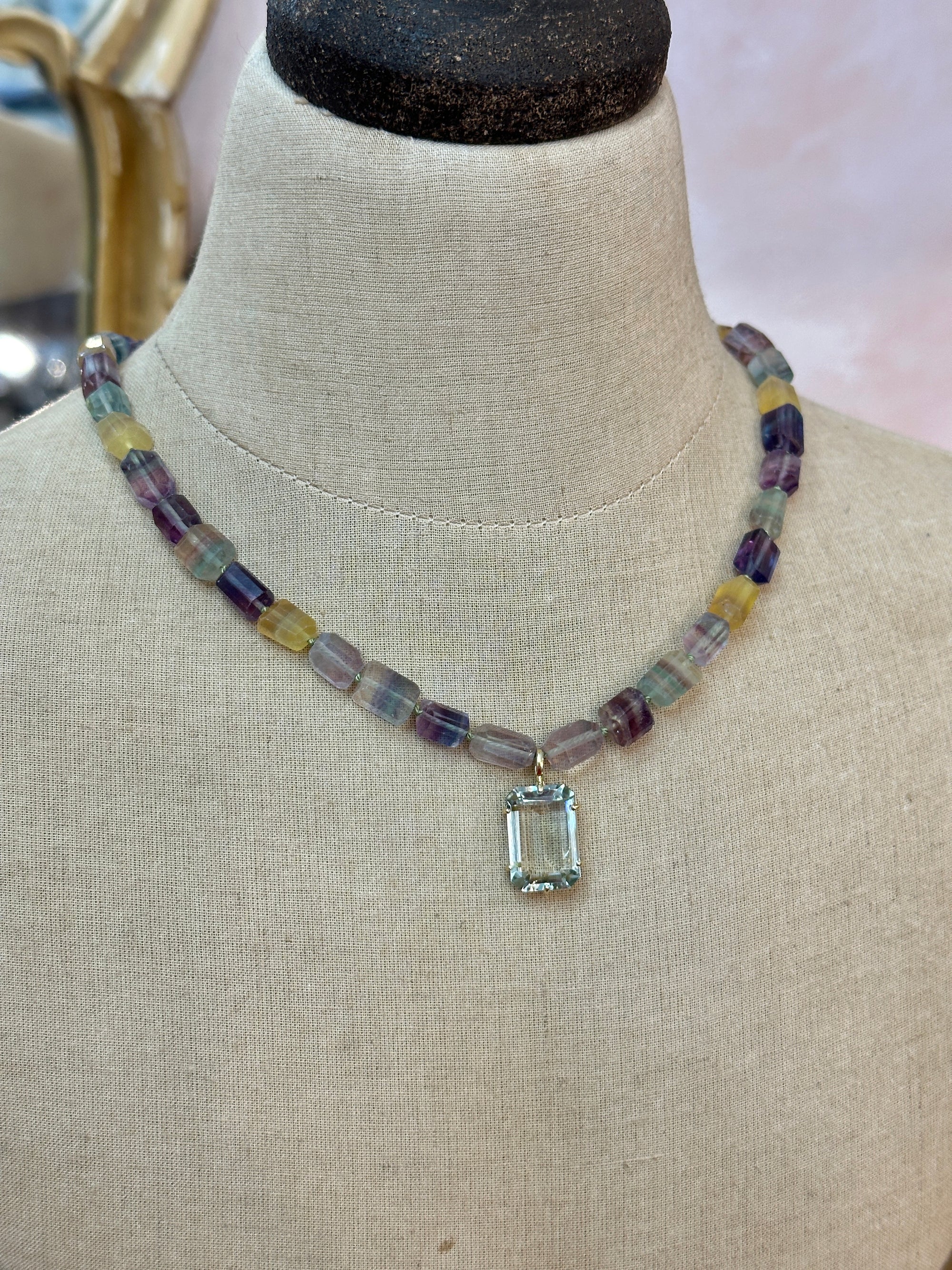 Flourite and Quartz Pendant Necklace