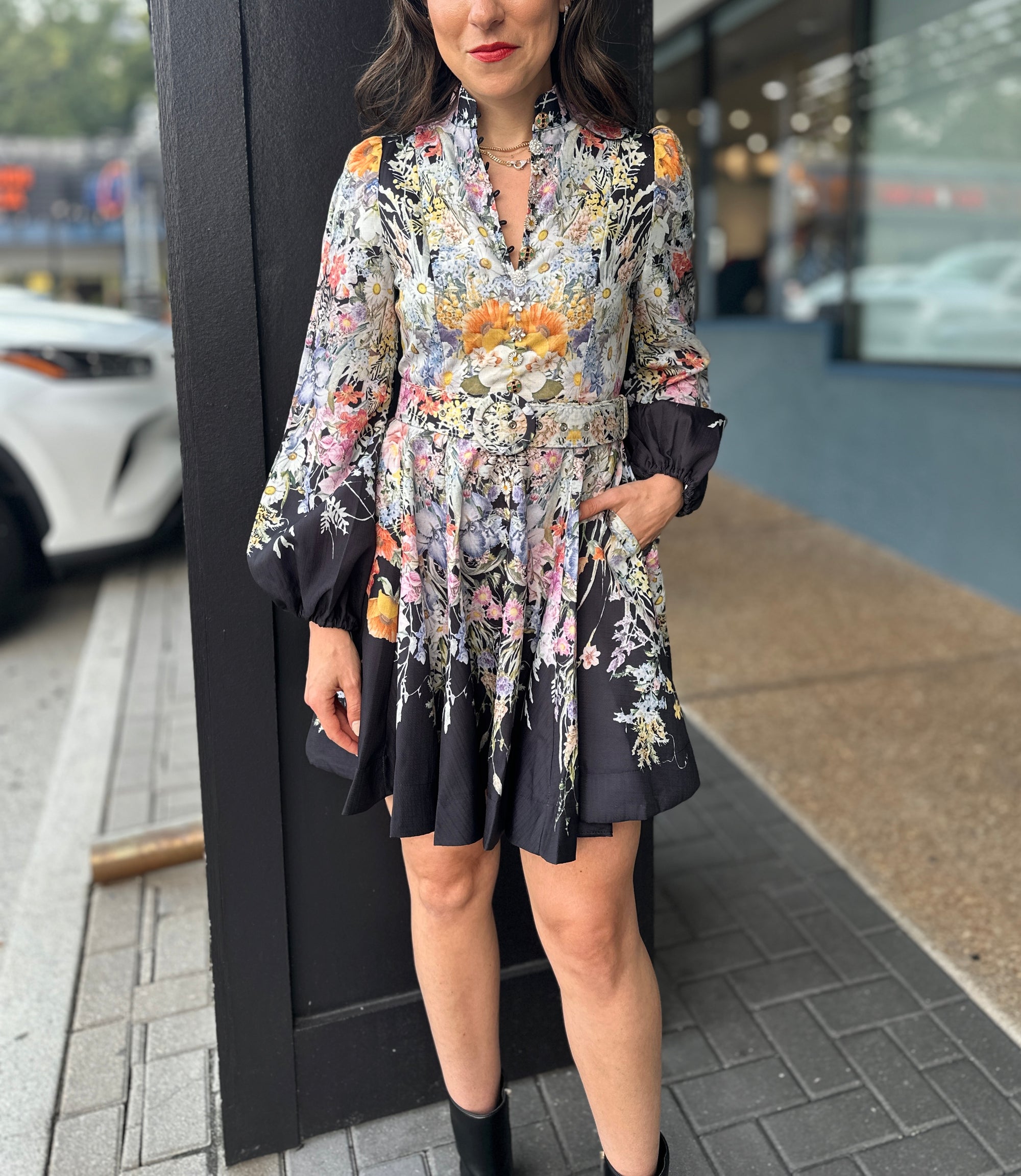 Floral Belted Swing Dress