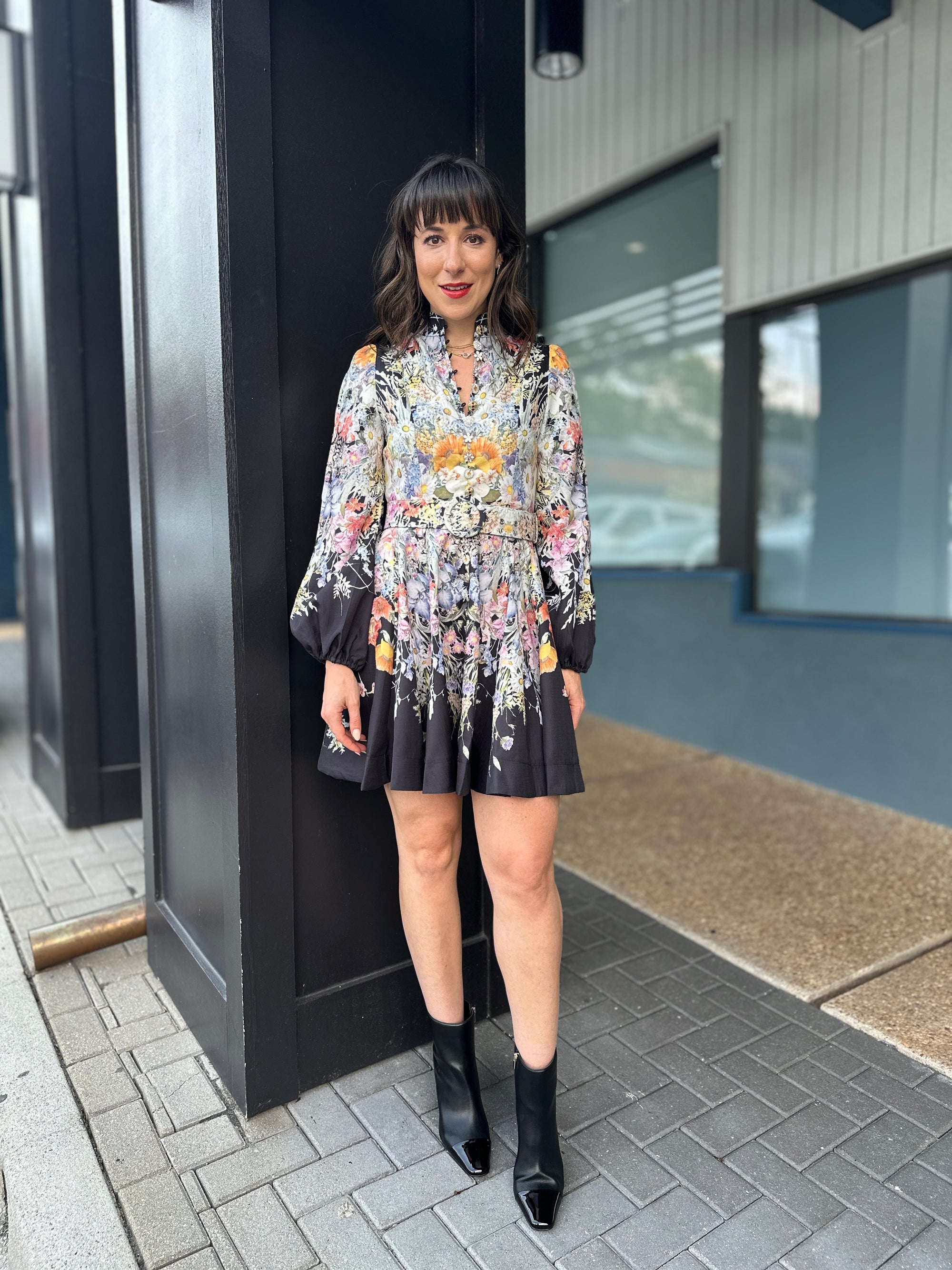 Floral Belted Swing Dress