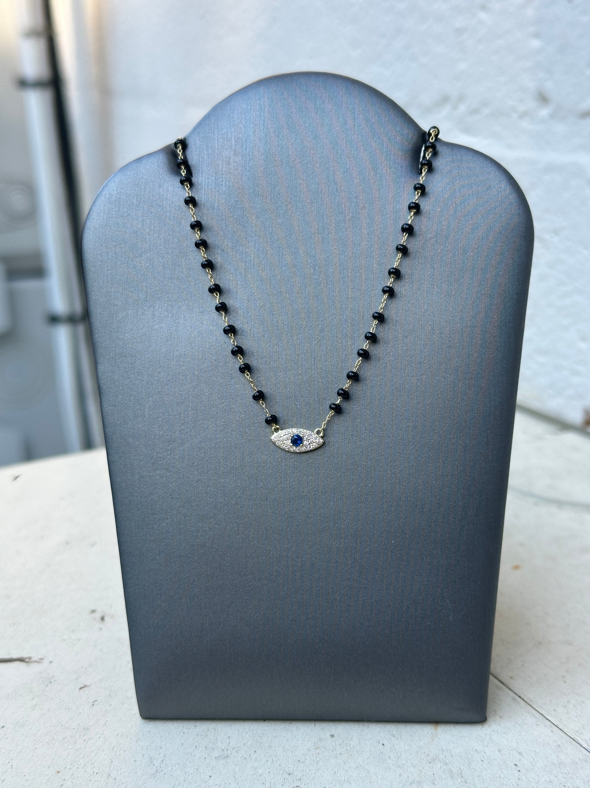 Enamel Beaded CZ Evil Eye Necklace