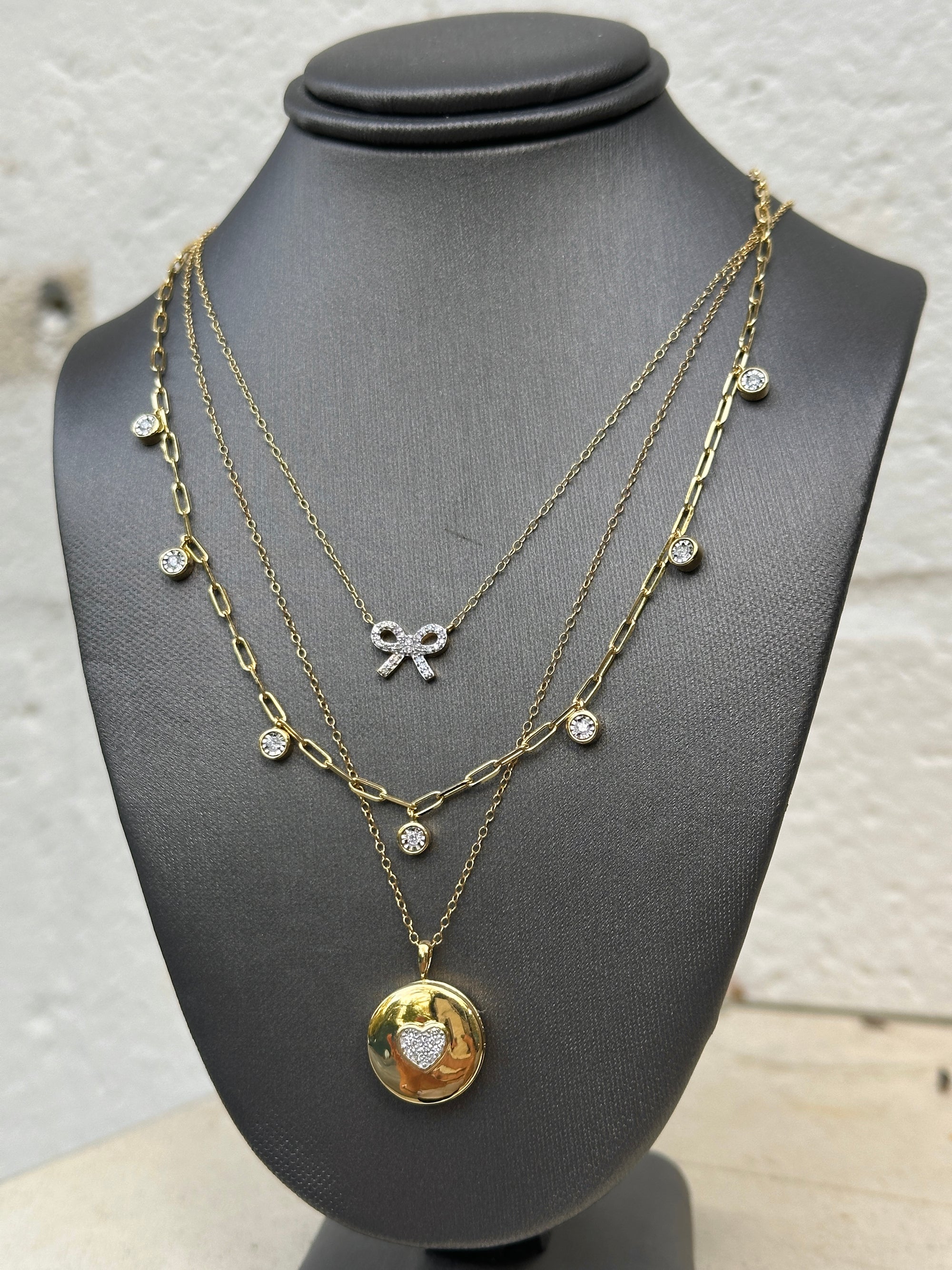 Diamond Dangle Station Paperclip Necklace