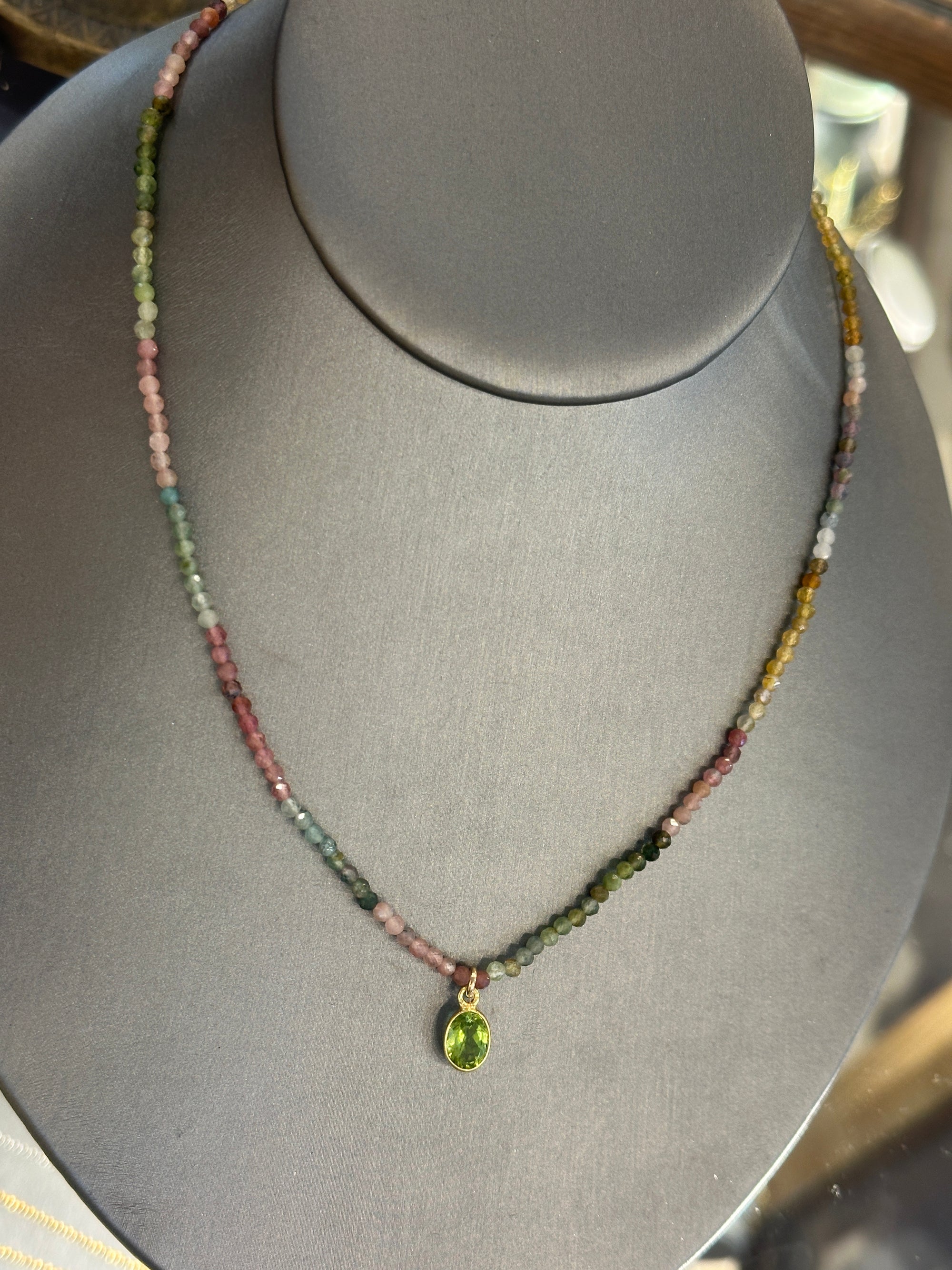 Watermelon Tourmaline & Peridot Charm Necklace