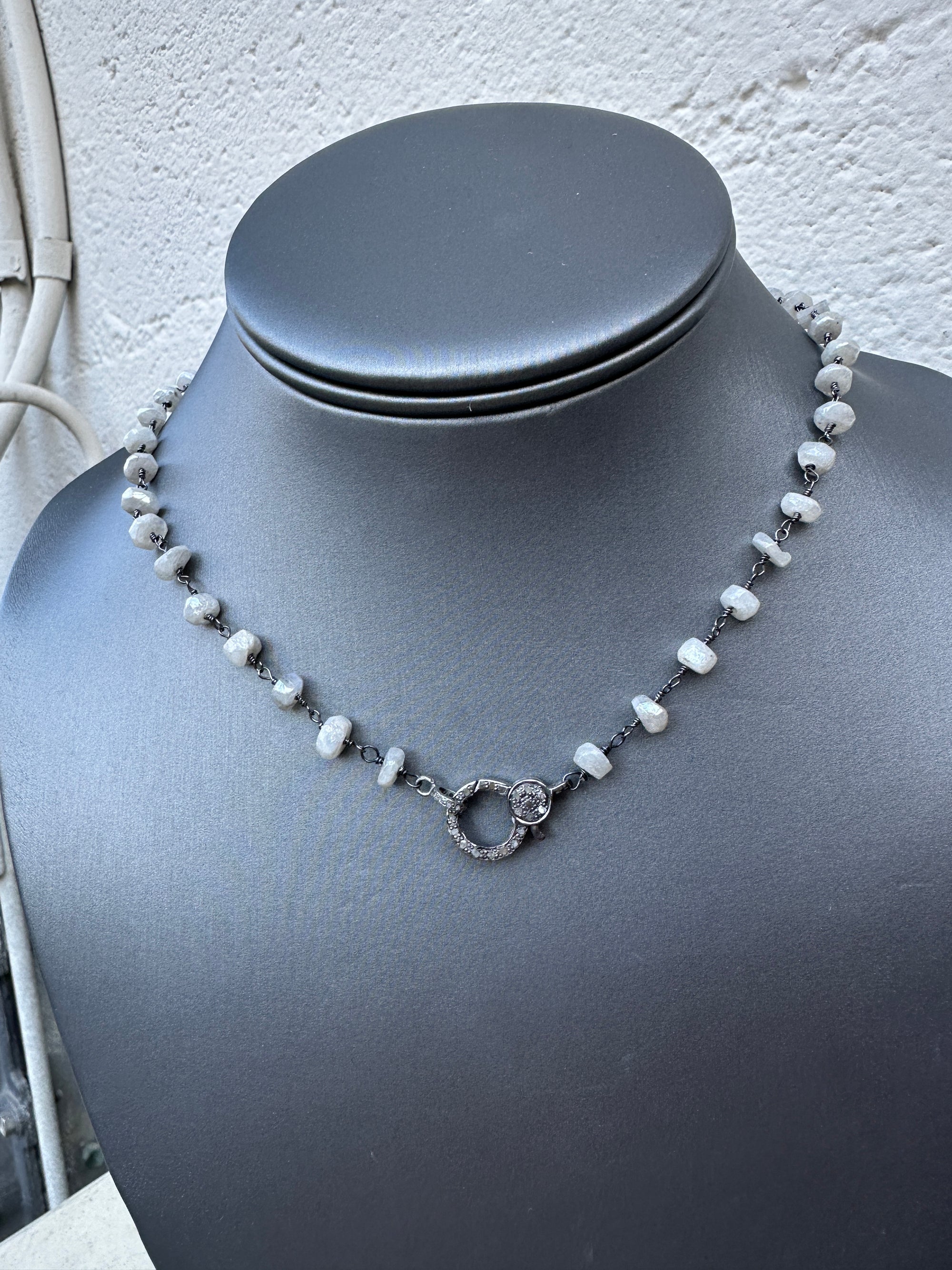 Moonstone & Pave Clasp Necklace