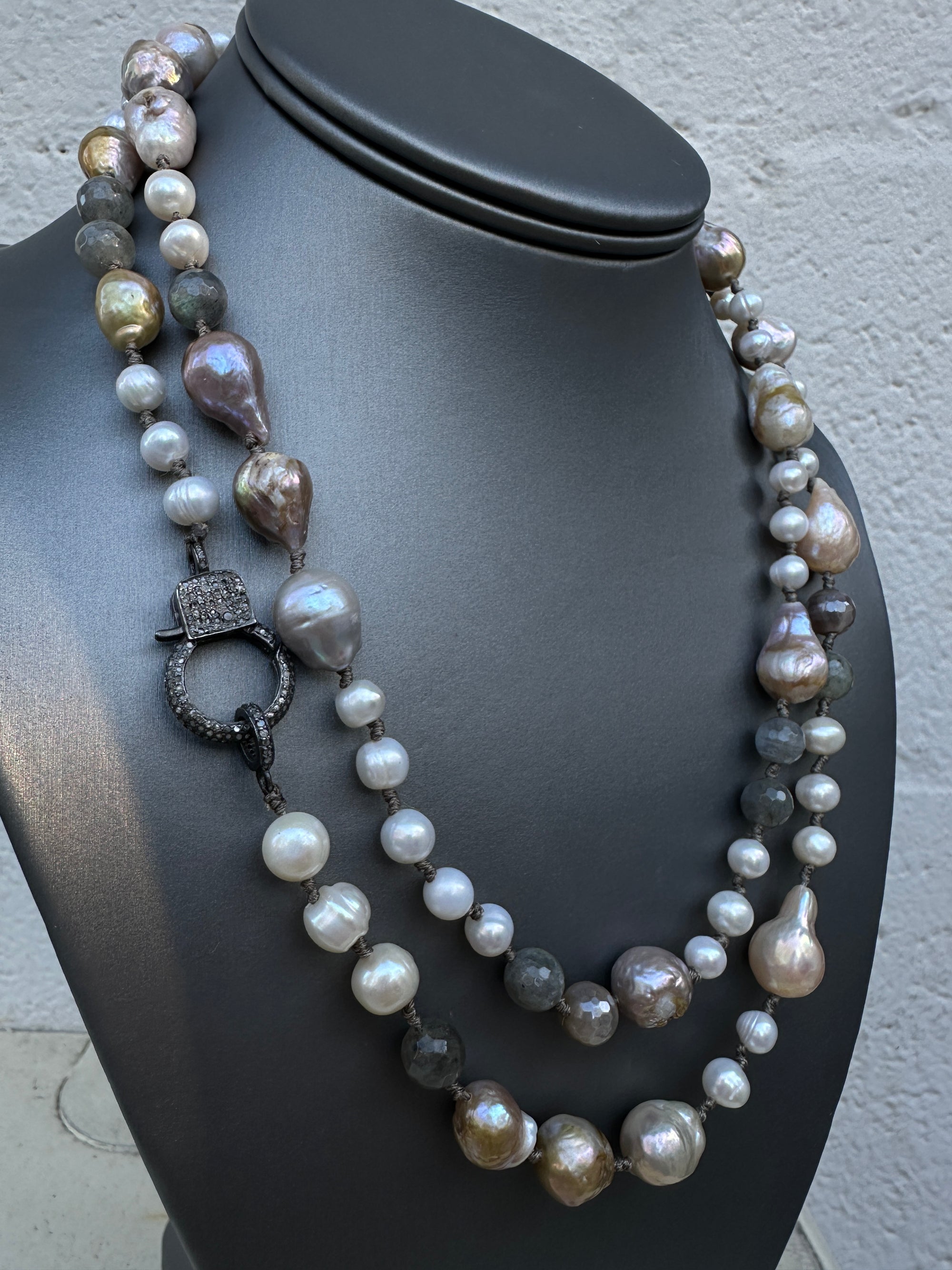 Baroque and Pavè Clasp Long Necklace