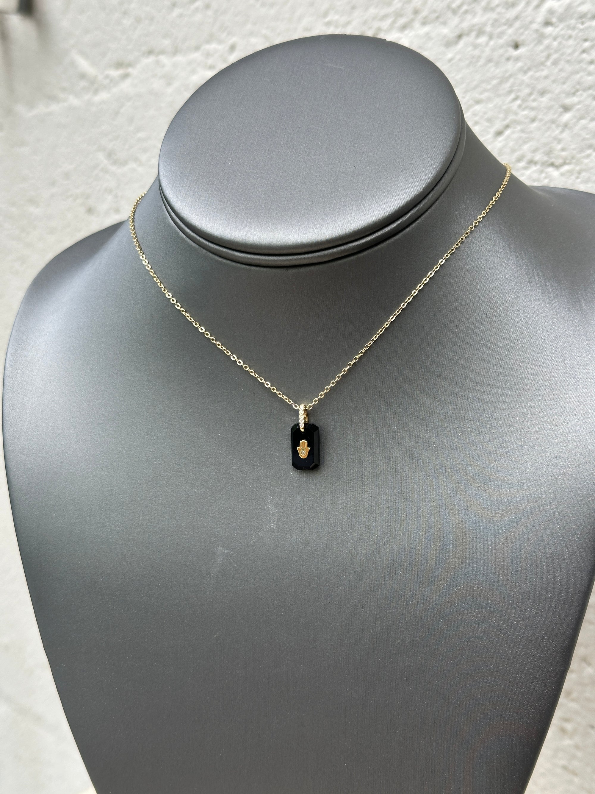 Onyx Hamsa Pendant Necklace