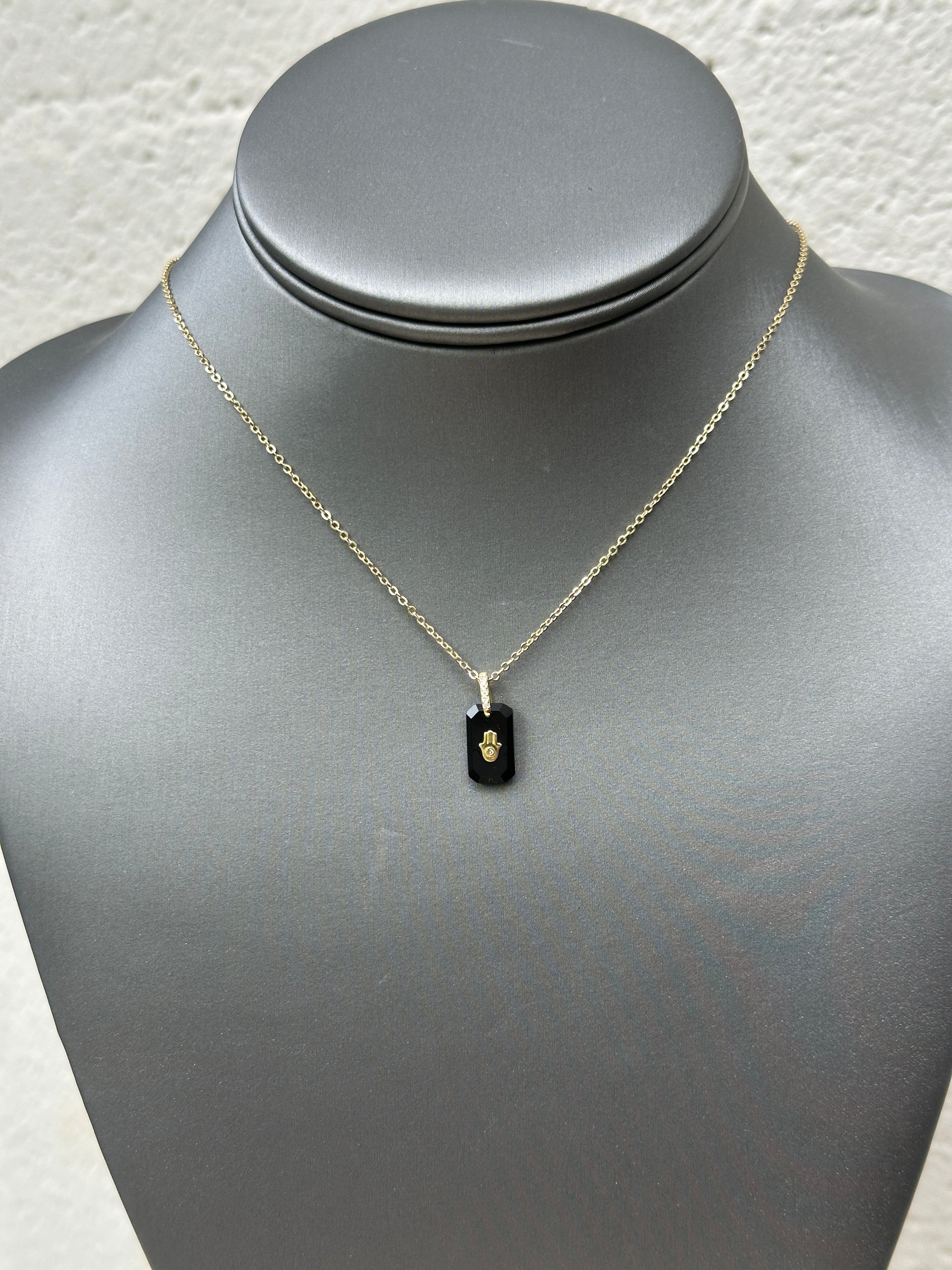 Onyx Hamsa Pendant Necklace