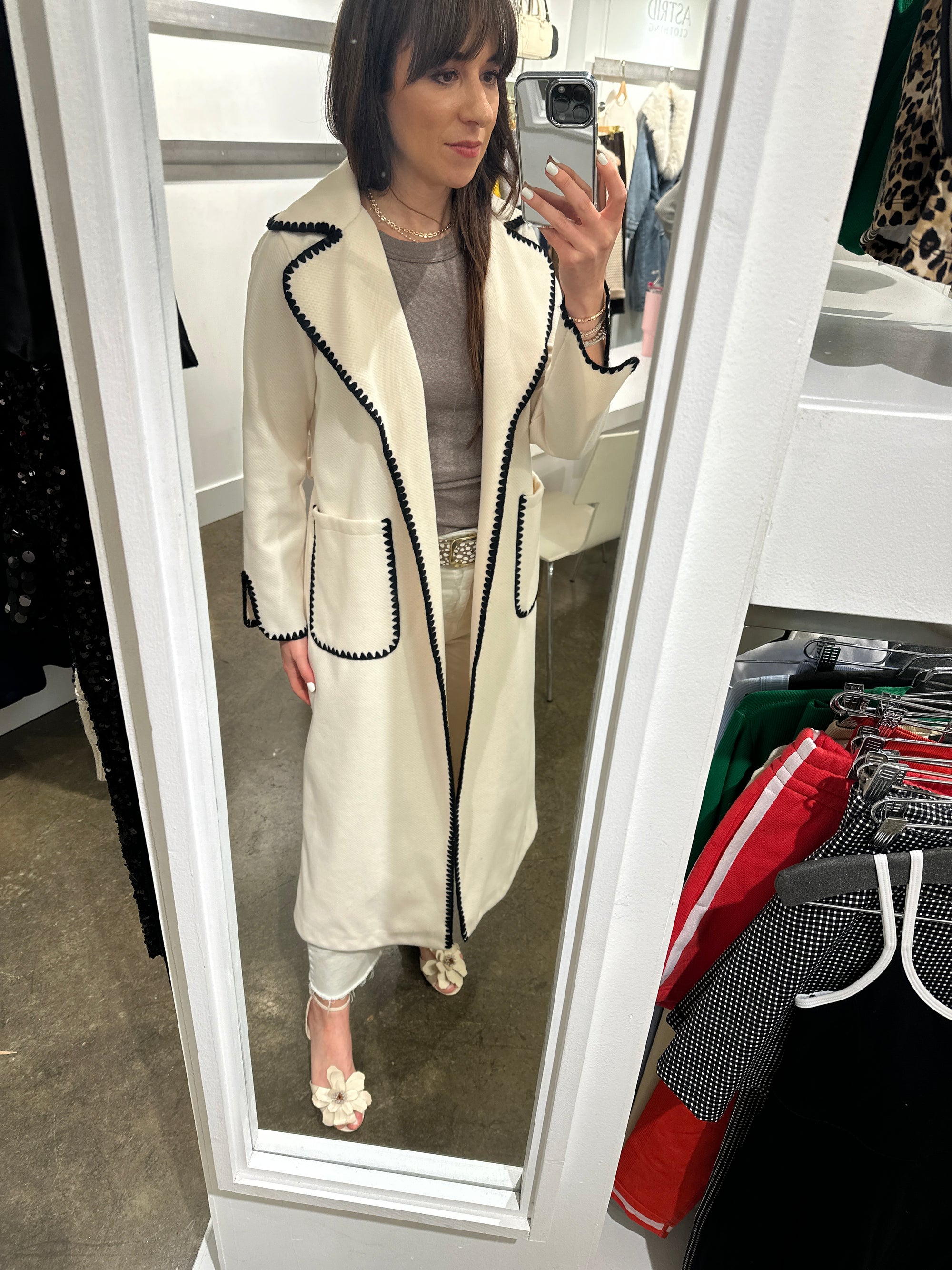 Contrast Stitch Long Coat