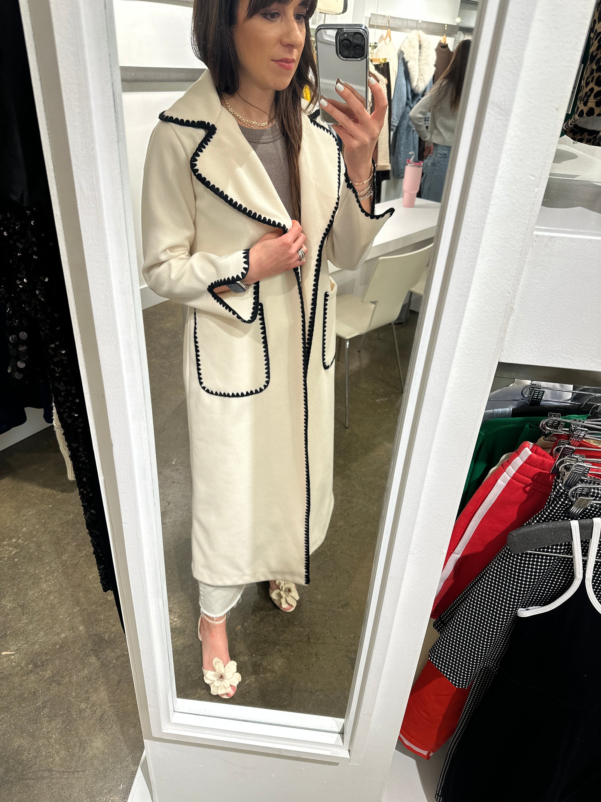 Contrast Stitch Long Coat