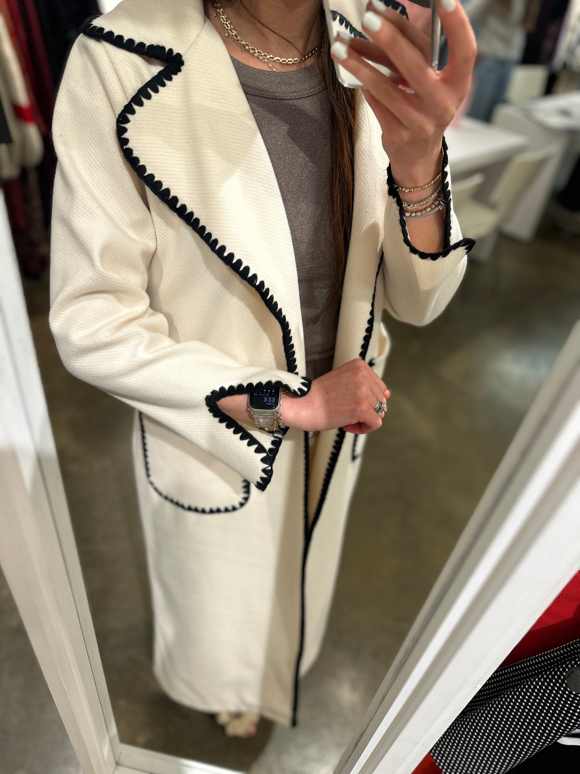 Contrast Stitch Long Coat