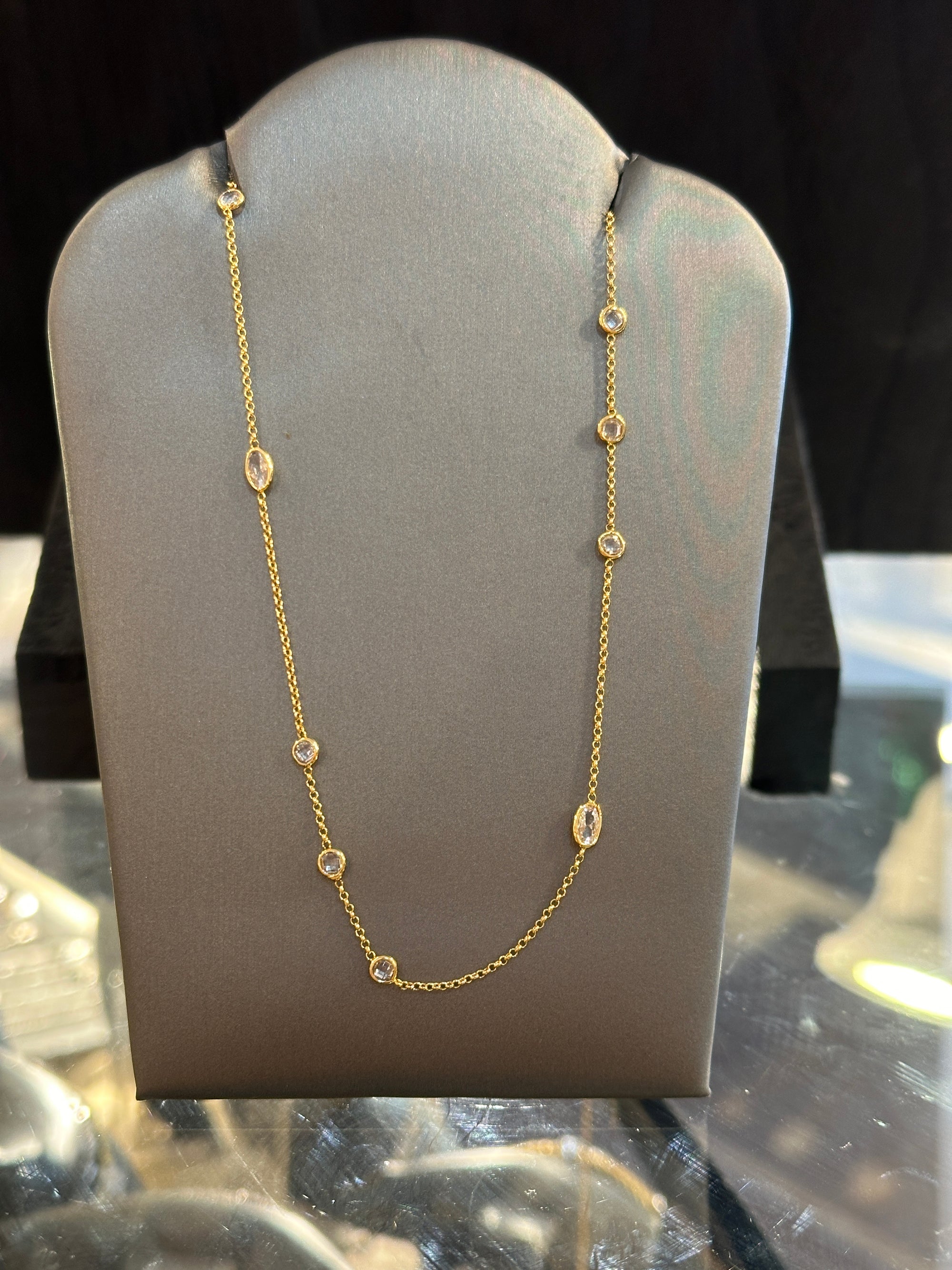 Gold Tear Drop and CZ Chain Necklace