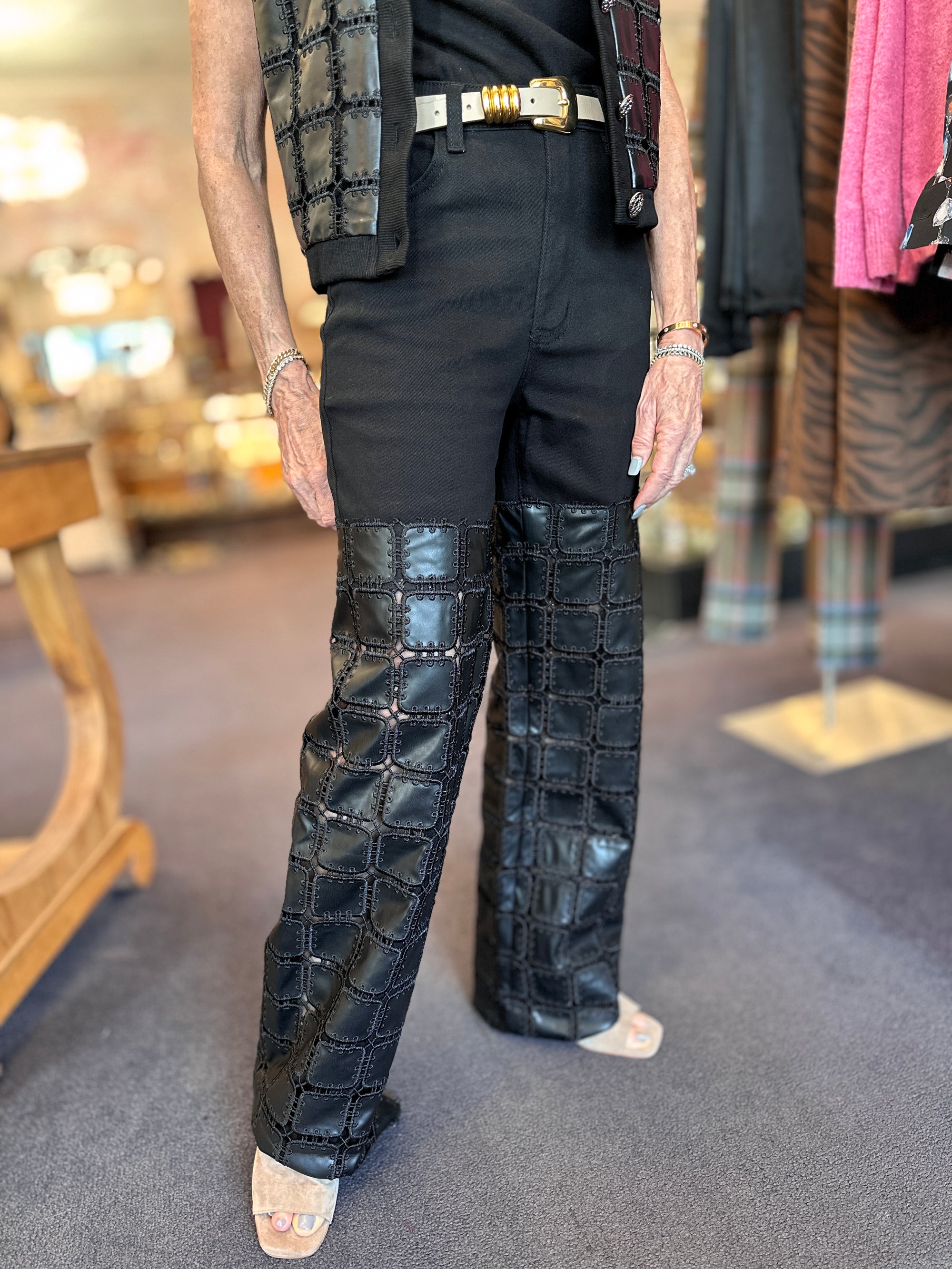Leather Detail Jeans