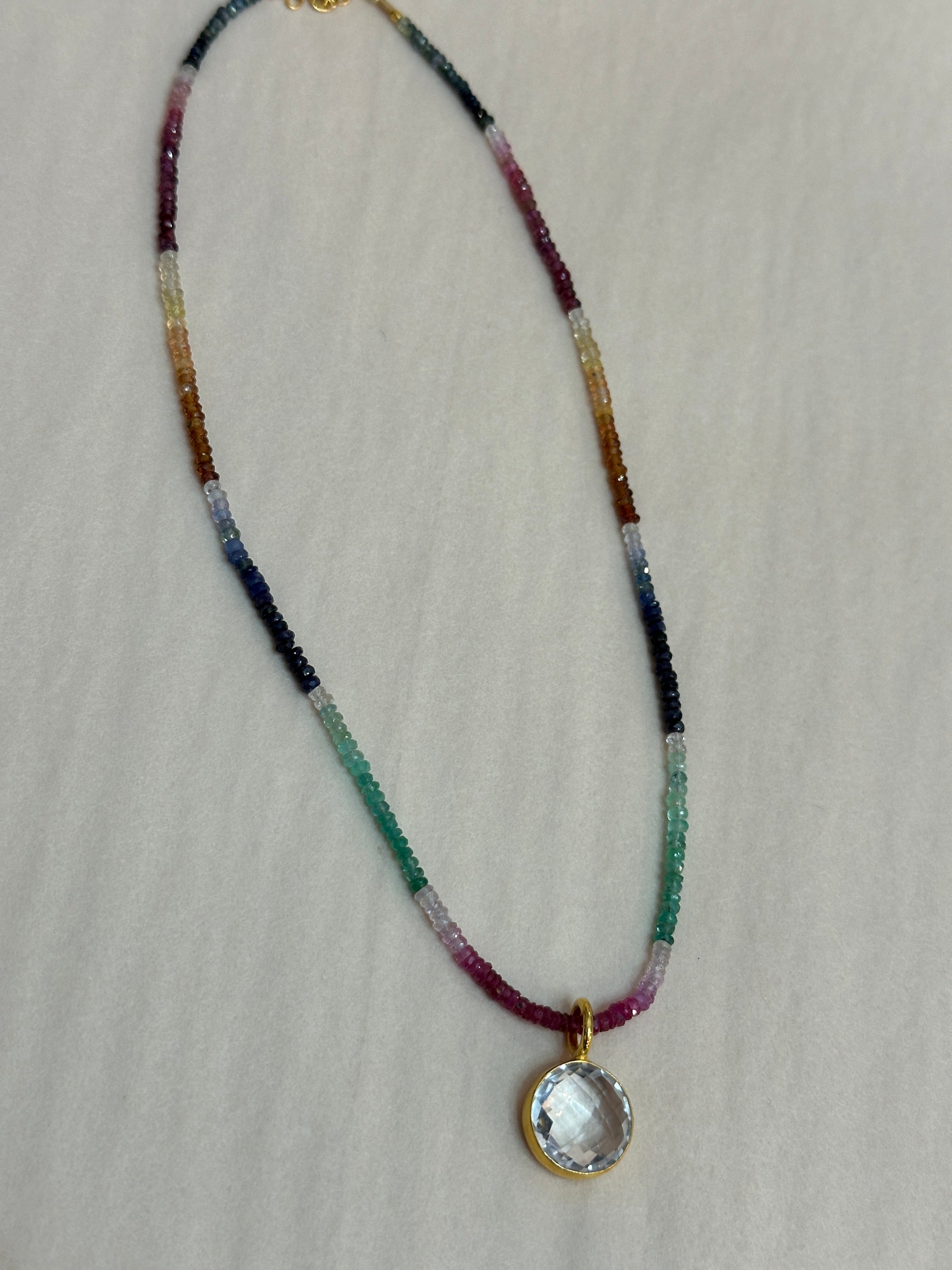 Multi Sapphire Necklace with Clear Quartz Pendant