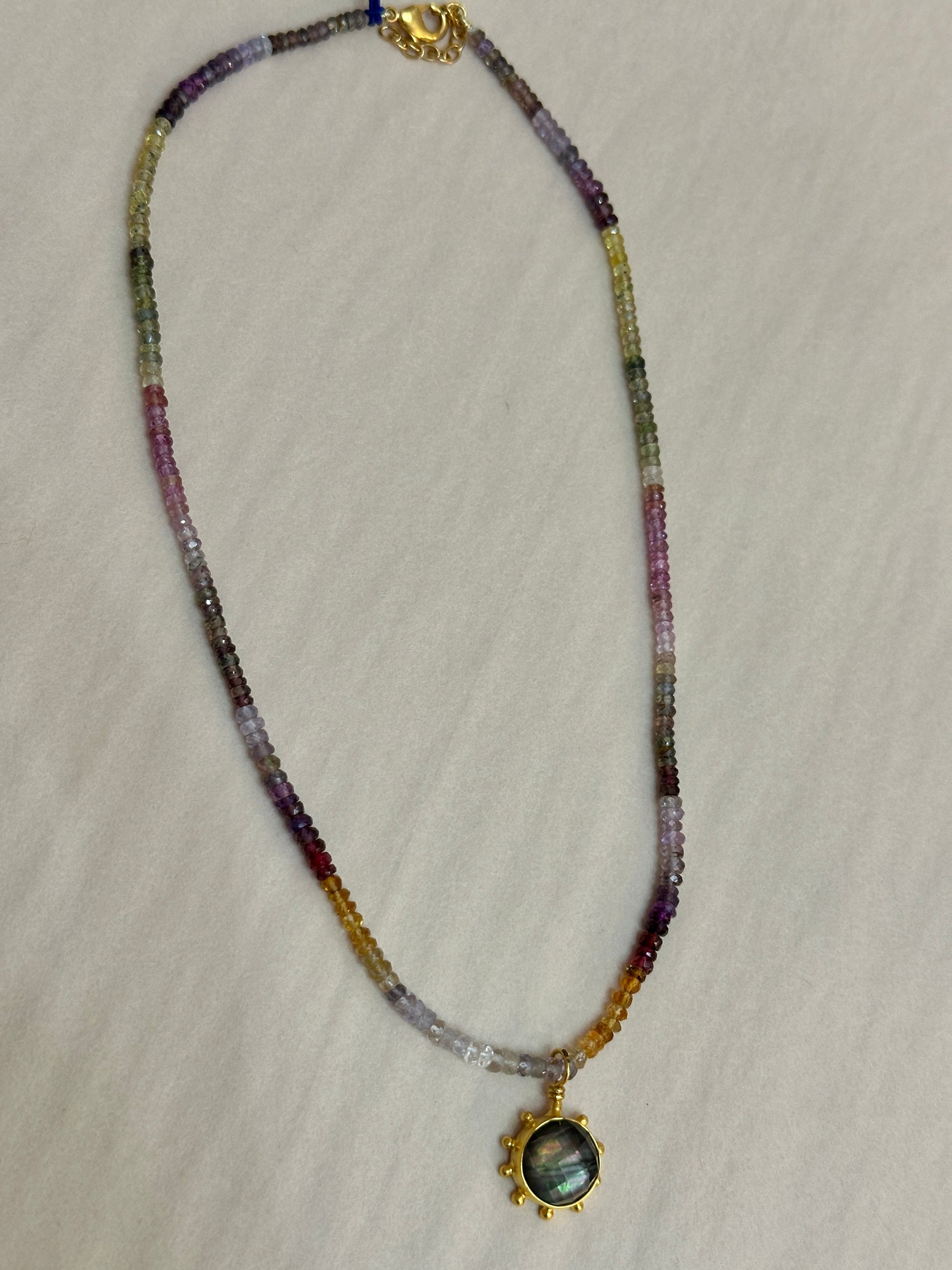 Multi Gemstone Necklace with Pinwheel Charm