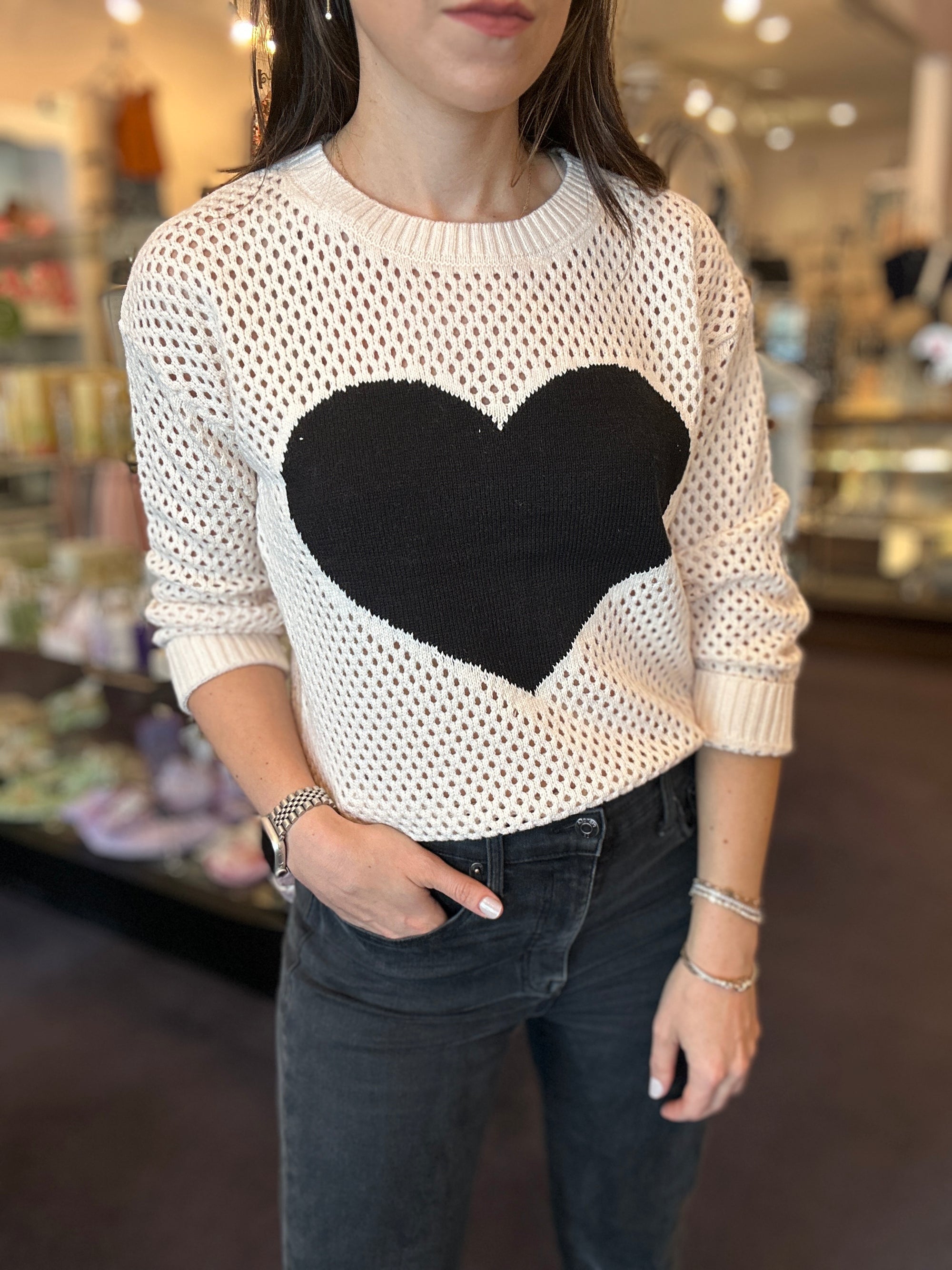 Open Stitch Heart Pullover