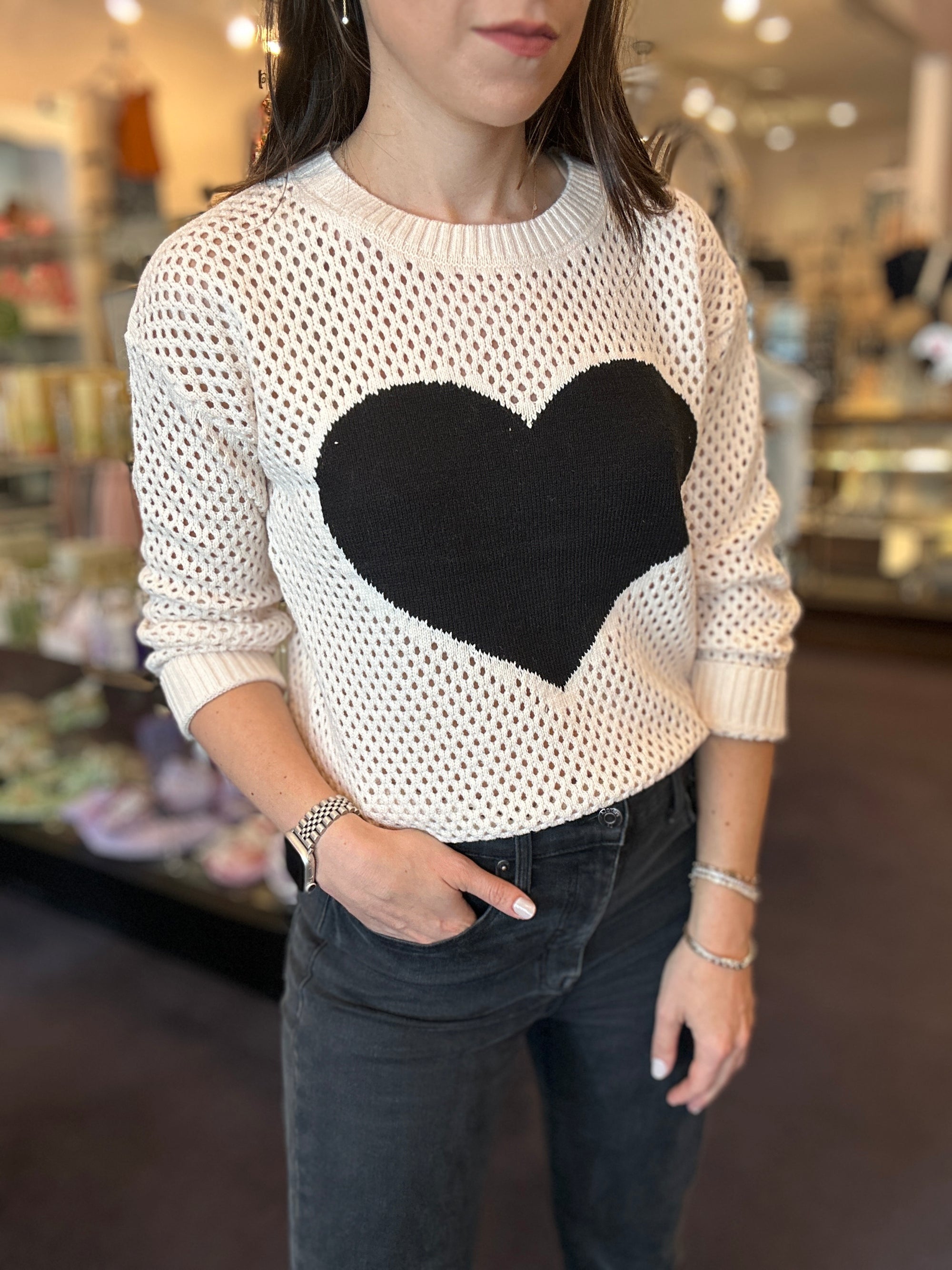 Open Stitch Heart Pullover