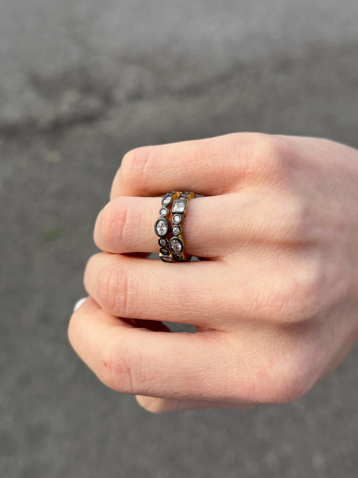 Matte Bezel CZ Stack Rings