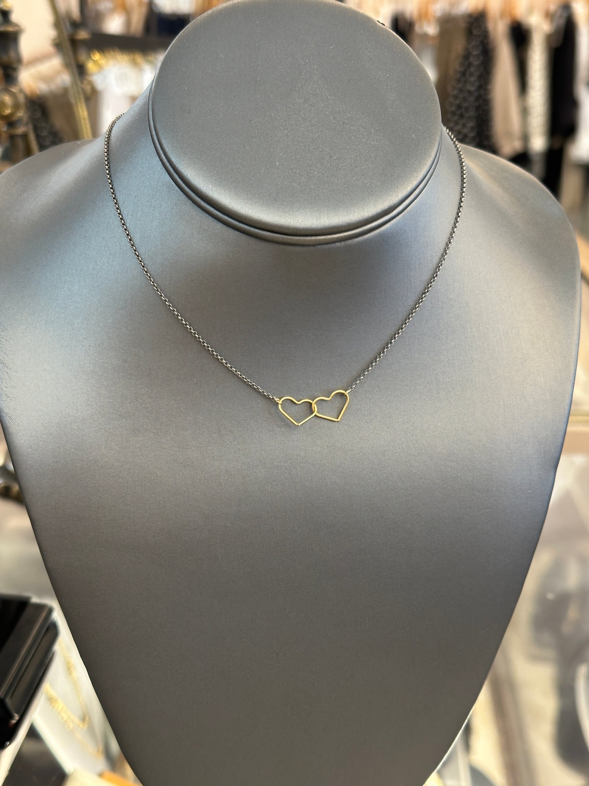 Mix Metal Double Heart Necklace
