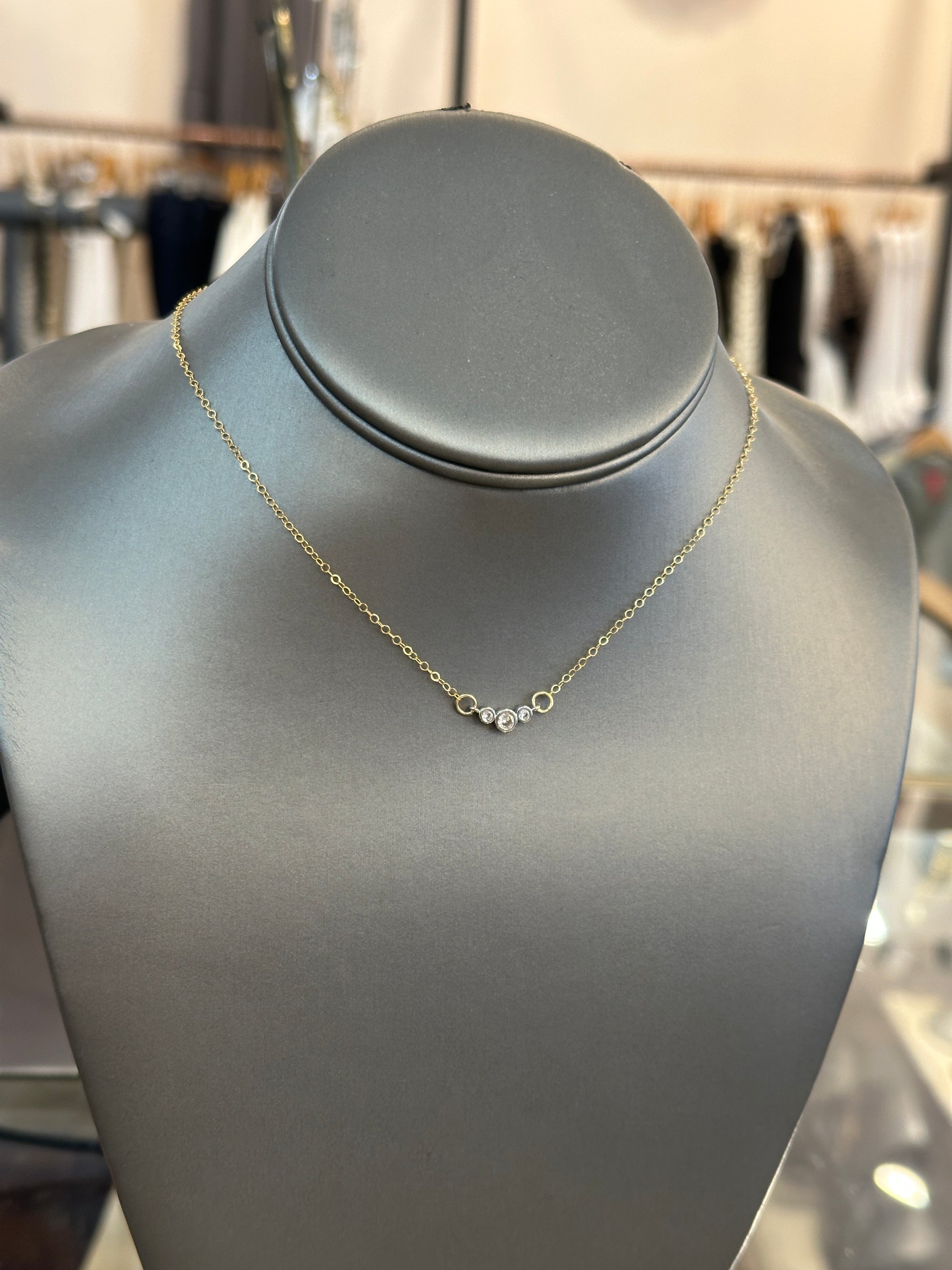 Triple cz Bezel Link Necklace