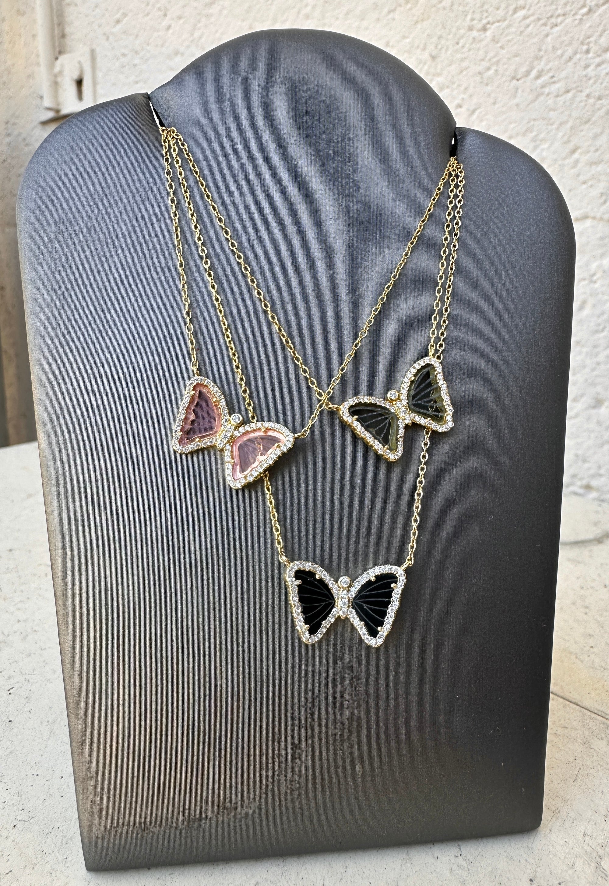 Mini Butterfly Necklace in Pink