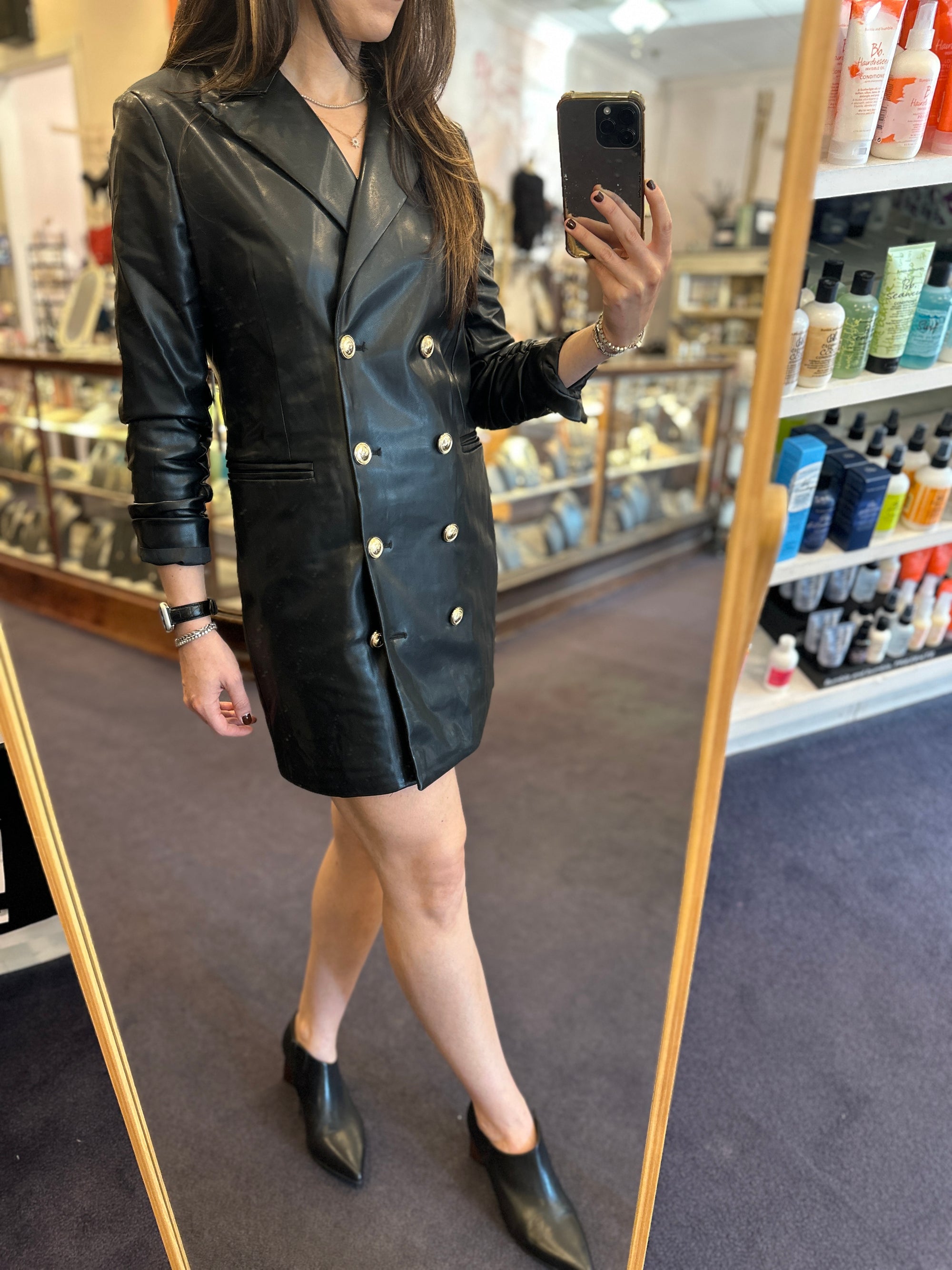 Faux Leather Blazer Dress