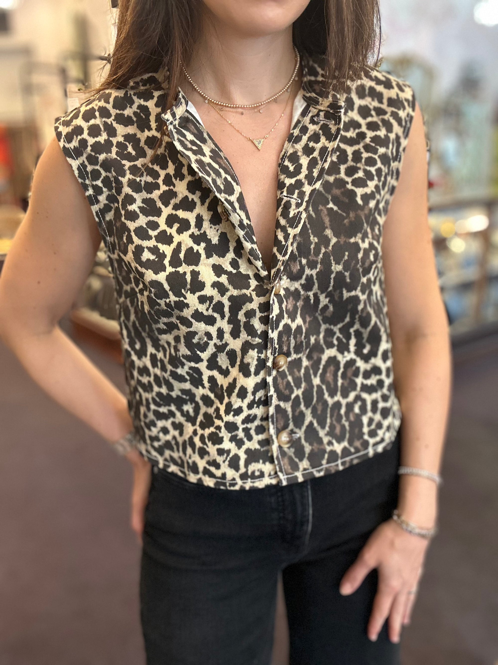 Leopard Buttondown Top