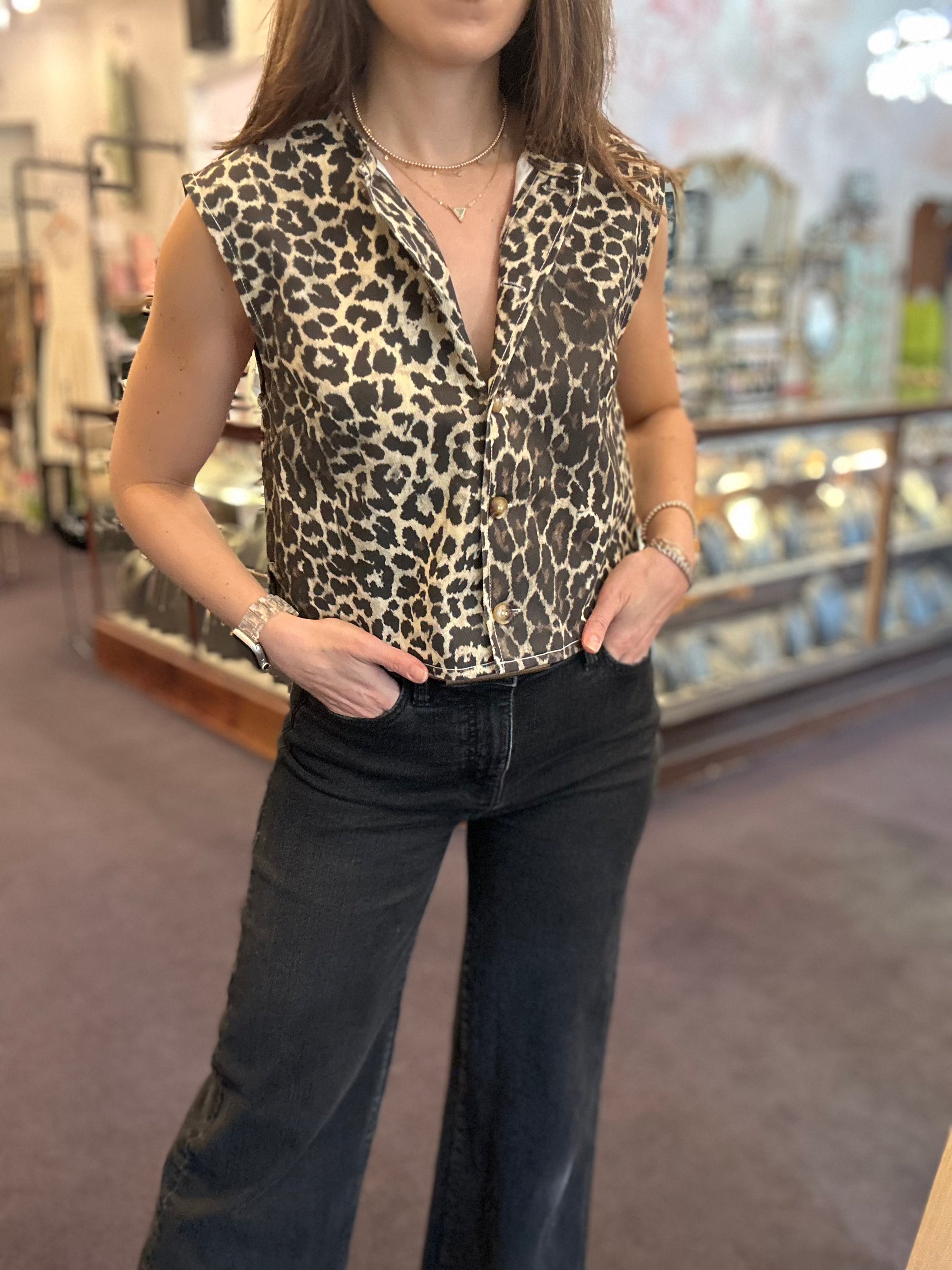 Leopard Buttondown Top