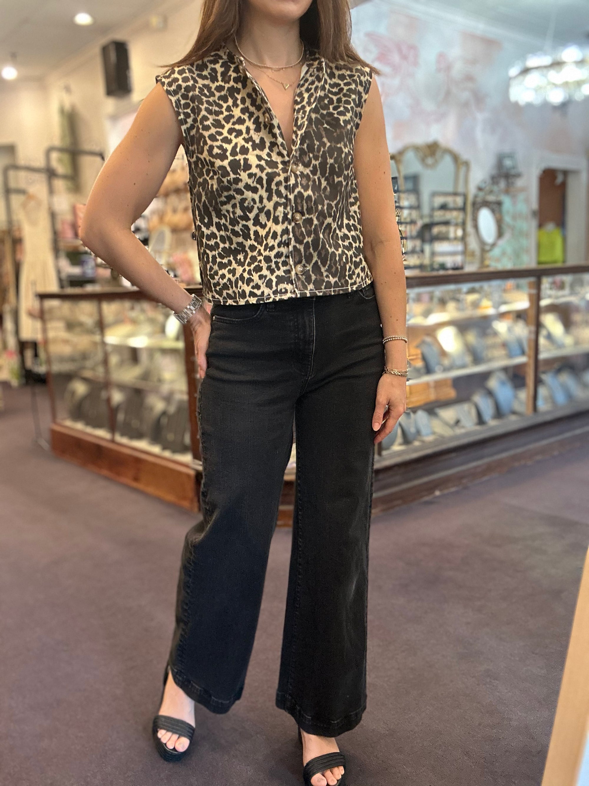 Leopard Buttondown Top